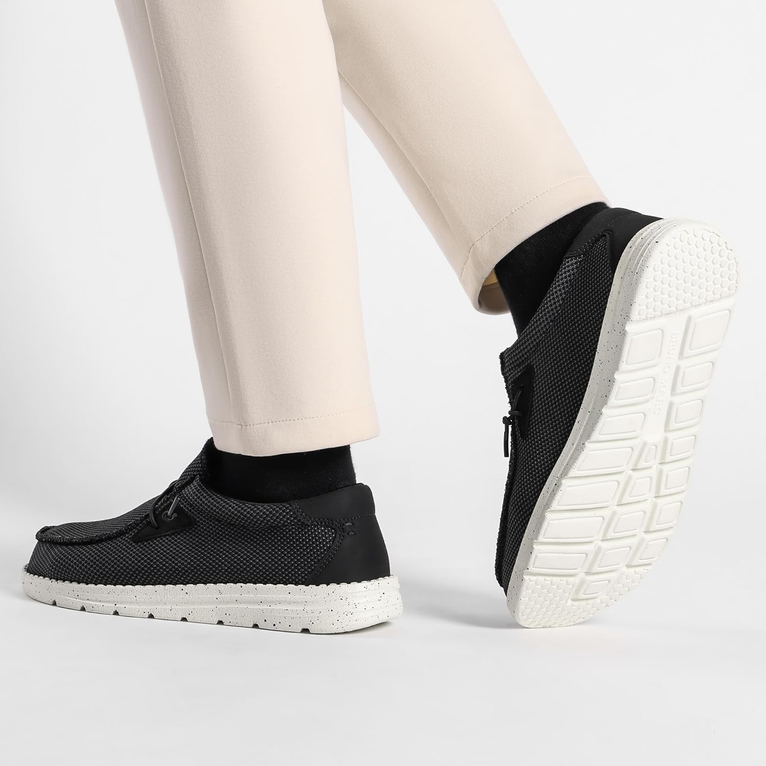 image:imageBruno Marc Mens Casual Slipon Loafers Stretch ShoesBlackWhite