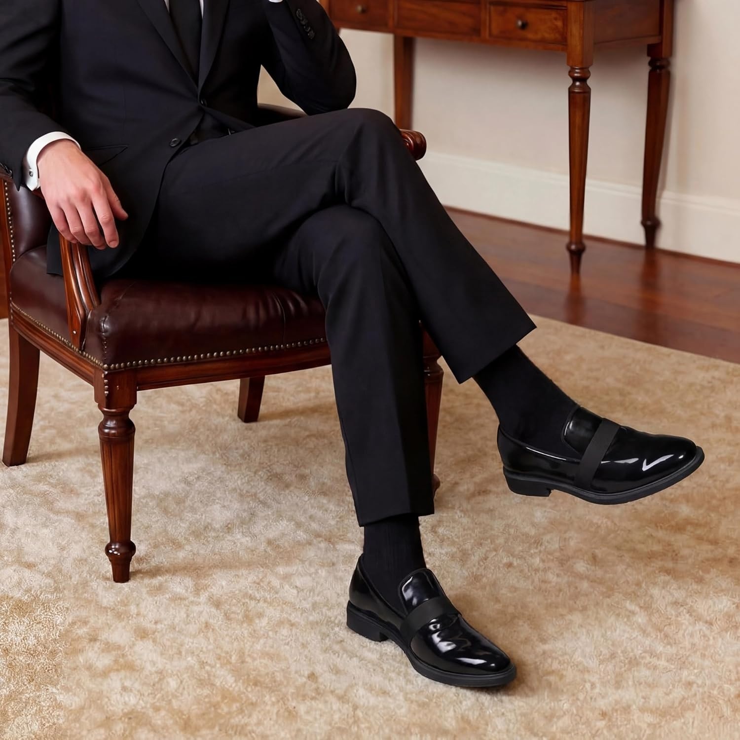 image:imageBruno Marc Mens Dress Tuxedo Shoe Slipon Classic Patent Leather LoafersBright Black