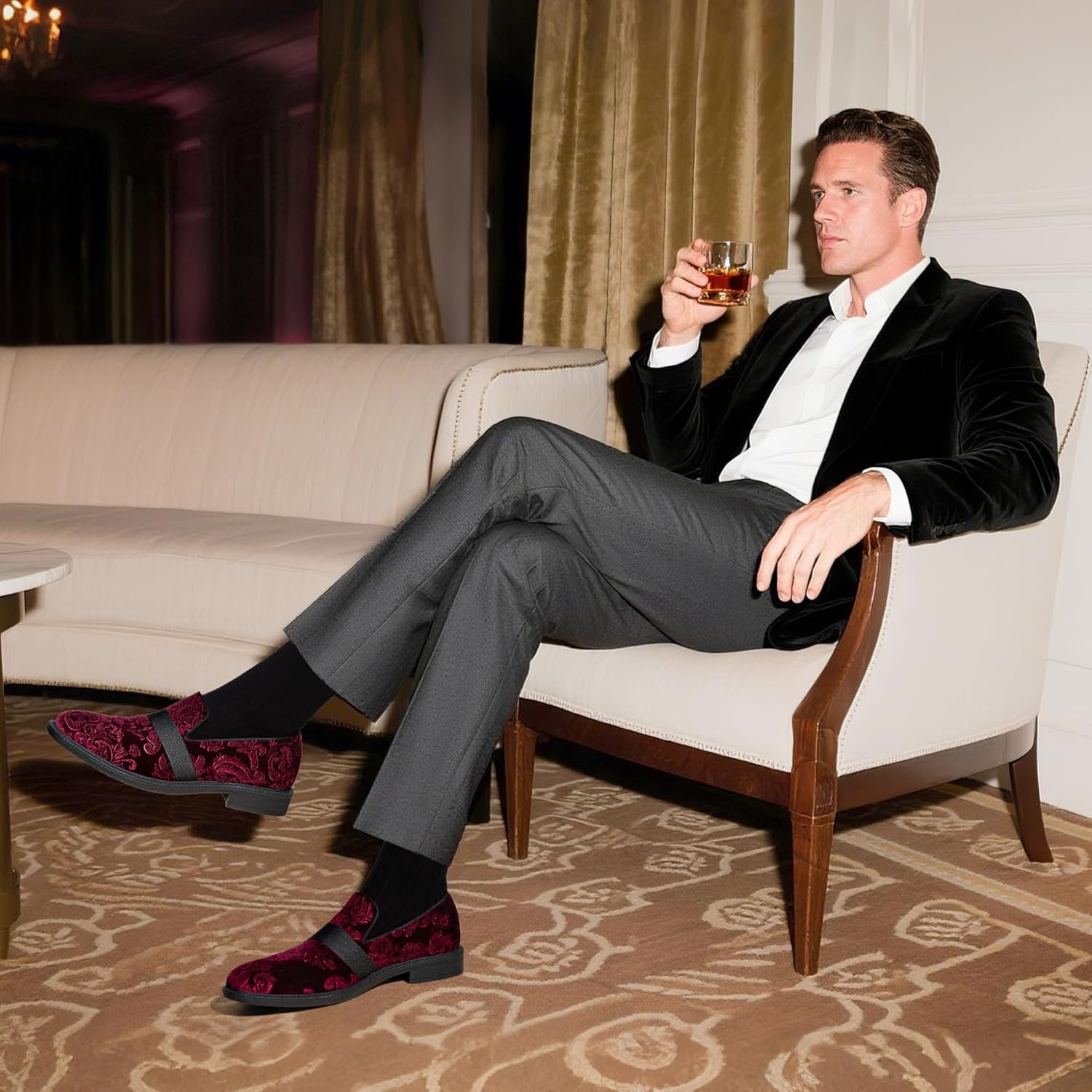 image:imageBruno Marc Mens Dress Tuxedo Shoe Slipon Classic Patent Leather LoafersRed Wine