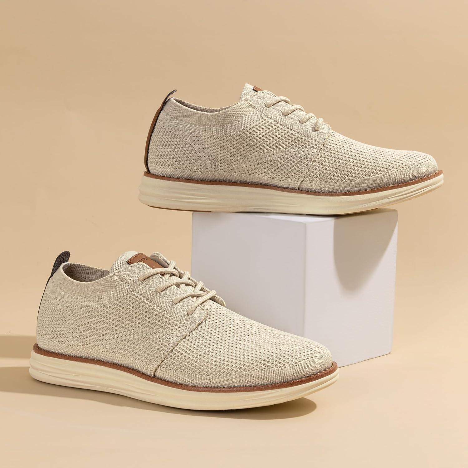 image:imageBruno Marc Mens KnitFlex Breeze Mesh Sneakers Oxfords LaceUp Lightweight Casual Walking ShoesApricot