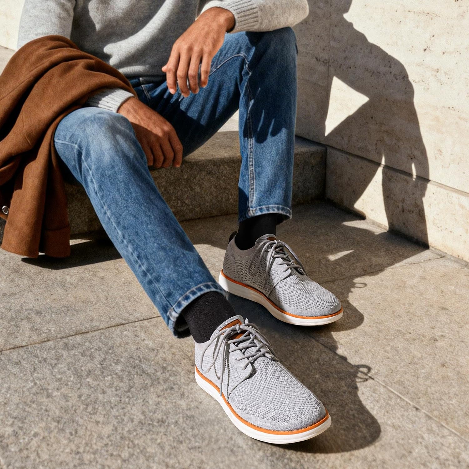 image:imageBruno Marc Mens KnitFlex Breeze Mesh Sneakers Oxfords LaceUp Lightweight Casual Walking ShoesGrey