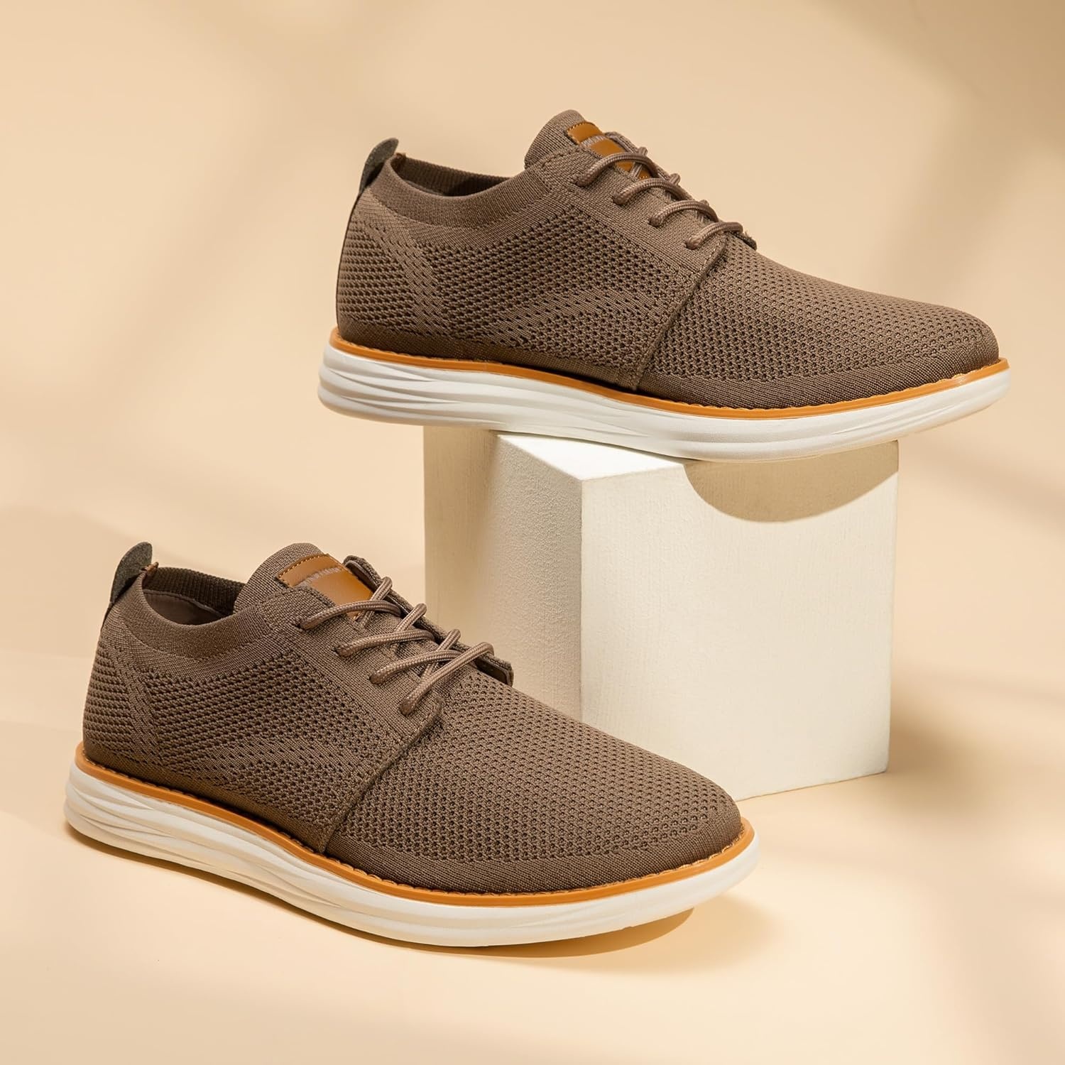 image:imageBruno Marc Mens KnitFlex Breeze Mesh Sneakers Oxfords LaceUp Lightweight Casual Walking ShoesLightBrown