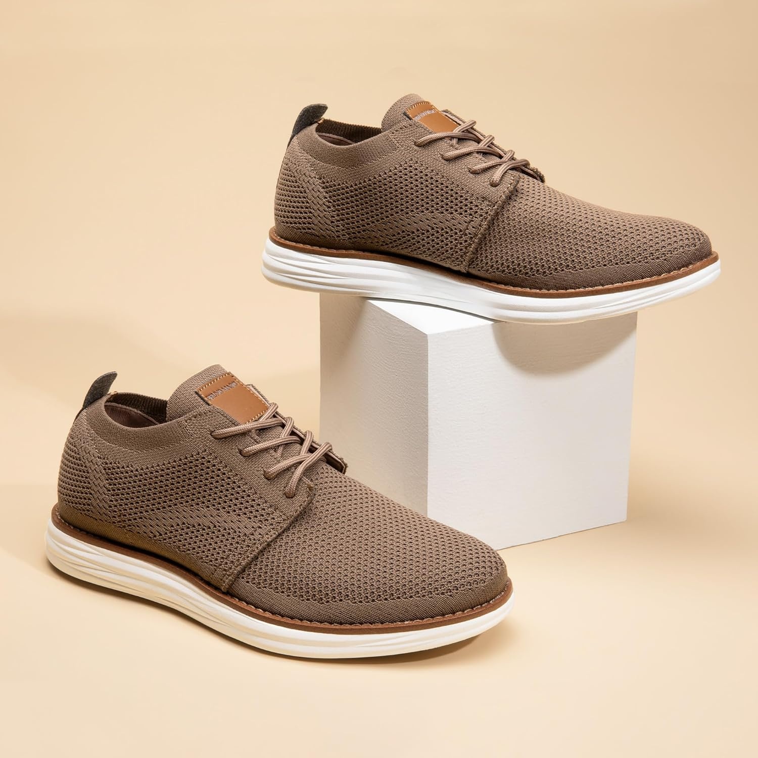 image:imageBruno Marc Mens KnitFlex Breeze Mesh Sneakers Oxfords LaceUp Lightweight Casual Walking ShoesLightBrown