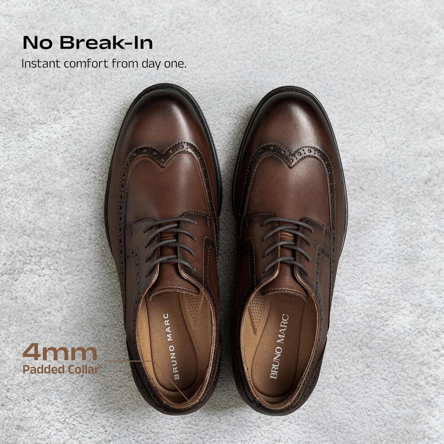 image:imageBruno Marc Mens Brogue Wingtip Oxfords Full Grain Leather Dress Shoes Flexible Forefoot for Work amp Business Comfort Lightweight Lace Classic Formal ShoesBrown