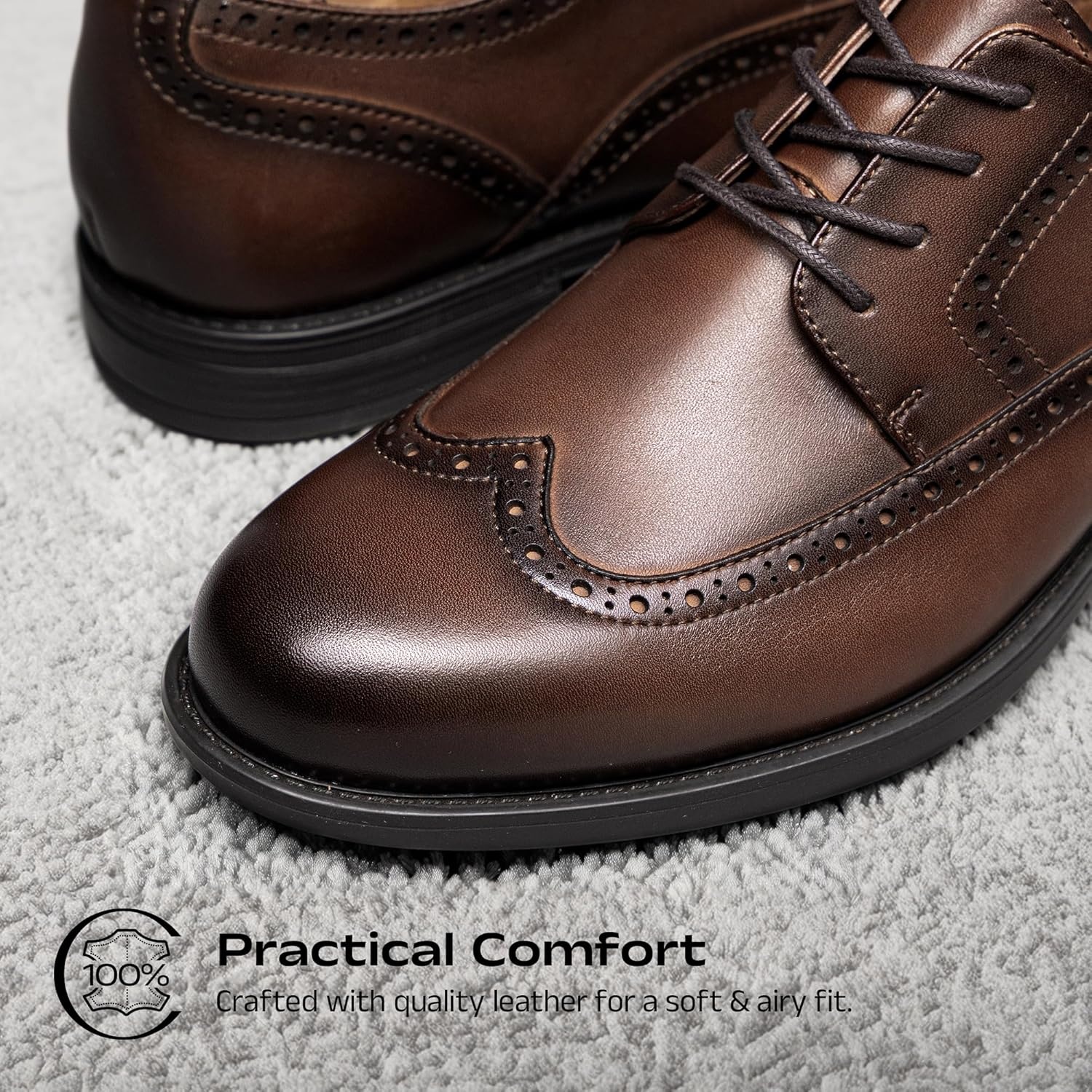 image:imageBruno Marc Mens Brogue Wingtip Oxfords Full Grain Leather Dress Shoes Flexible Forefoot for Work amp Business Comfort Lightweight Lace Classic Formal ShoesBrown