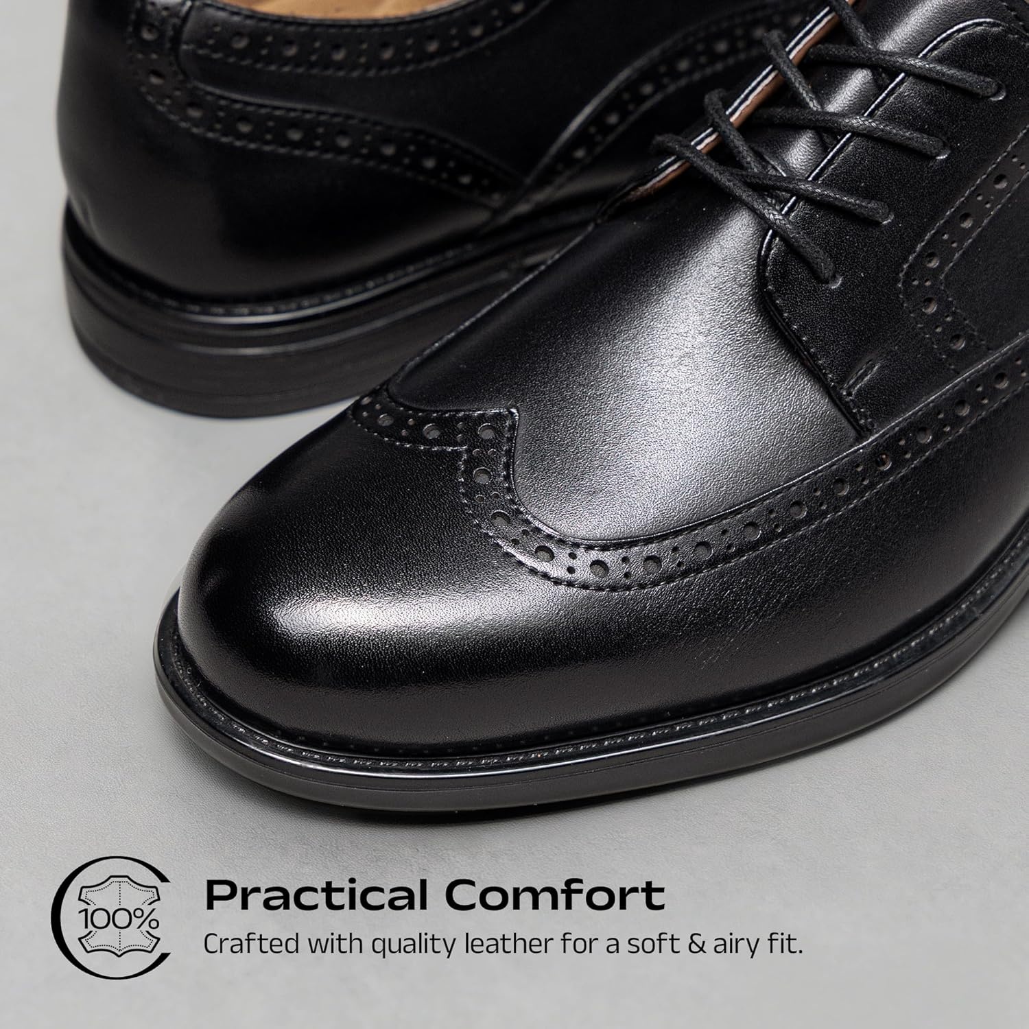 image:imageBruno Marc Mens Brogue Wingtip Oxfords Full Grain Leather Dress Shoes Flexible Forefoot for Work amp Business Comfort Lightweight Lace Classic Formal ShoesBlack