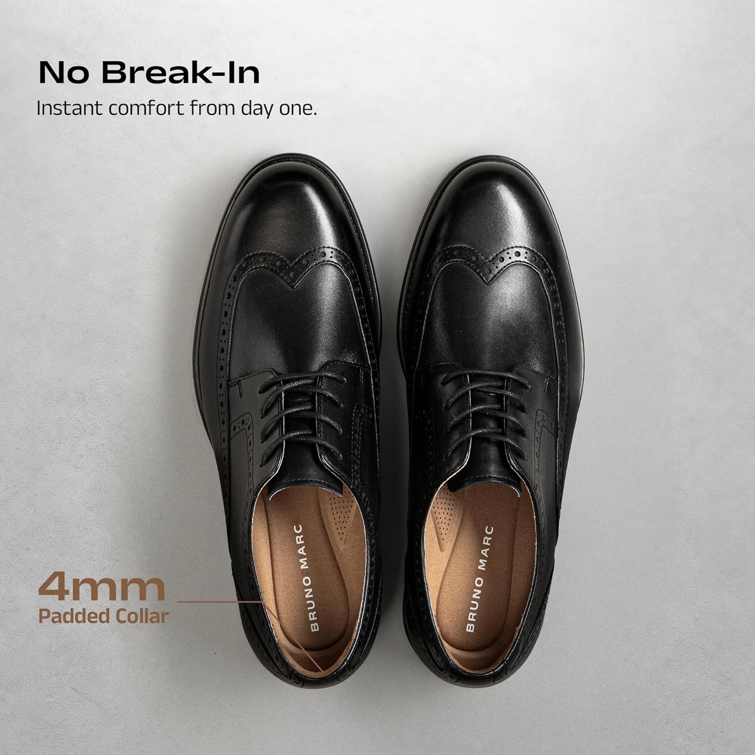 image:imageBruno Marc Mens Brogue Wingtip Oxfords Full Grain Leather Dress Shoes Flexible Forefoot for Work amp Business Comfort Lightweight Lace Classic Formal ShoesBlack