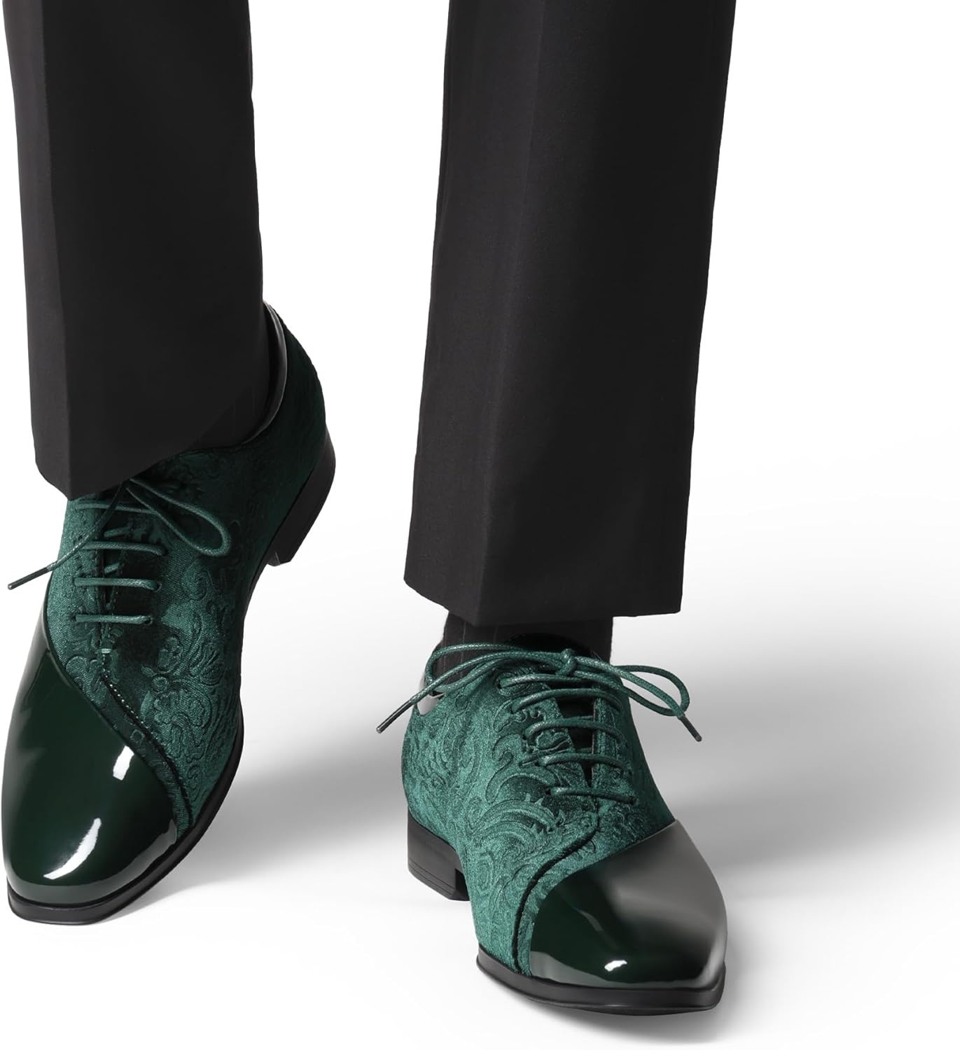 image:imageBruno Marc Mens Dress Tuxedo Shoes Classic Patent Velvet Laceup Formal Caden OxfordDark Green