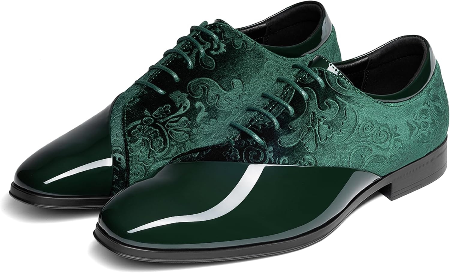 image:imageBruno Marc Mens Dress Tuxedo Shoes Classic Patent Velvet Laceup Formal Caden OxfordDark Green