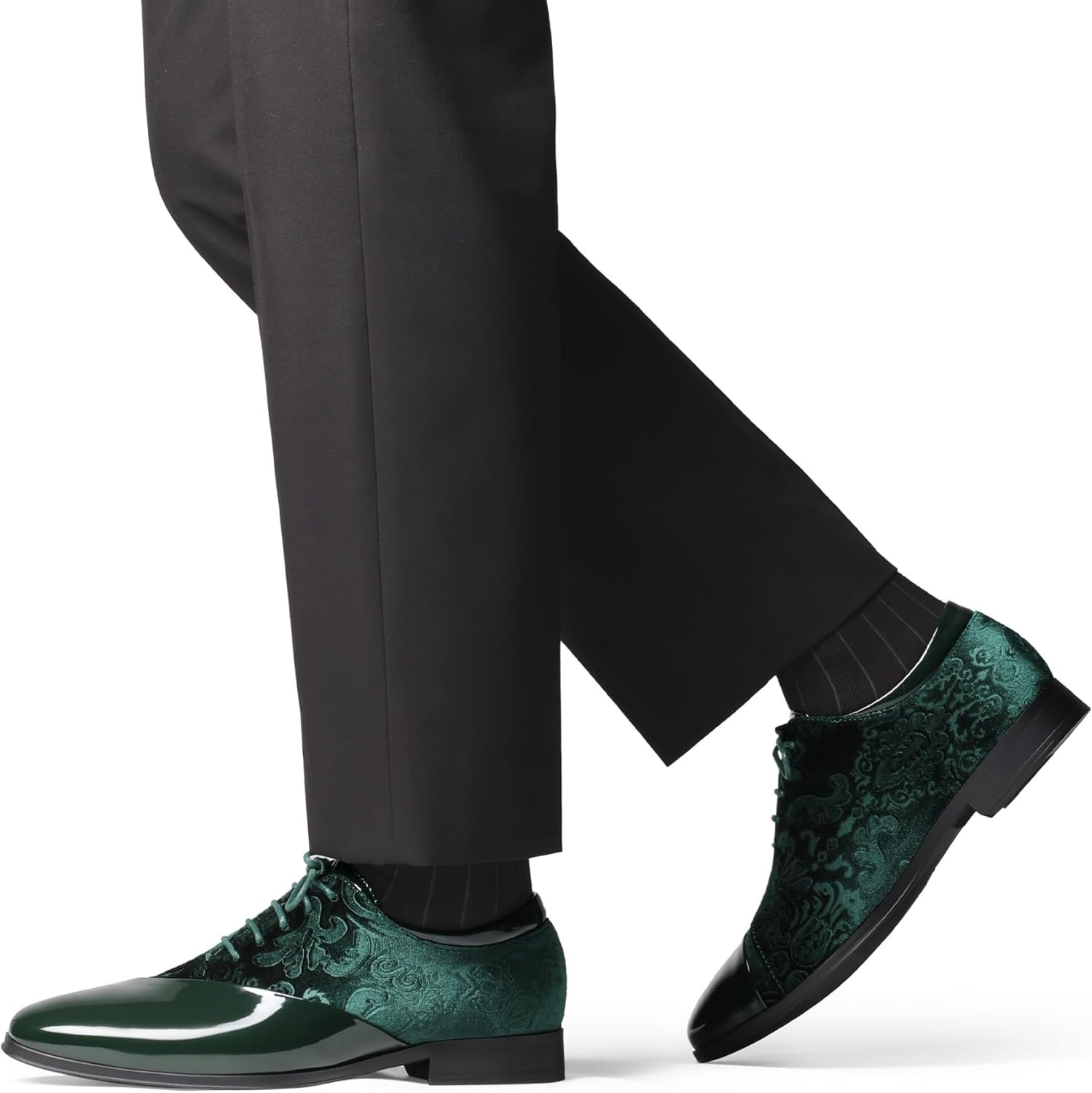 image:imageBruno Marc Mens Dress Tuxedo Shoes Classic Patent Velvet Laceup Formal Caden OxfordDark Green