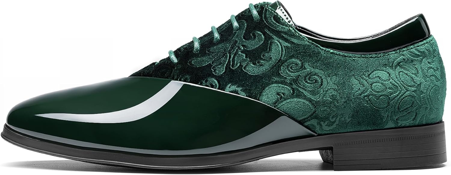 image:imageBruno Marc Mens Dress Tuxedo Shoes Classic Patent Velvet Laceup Formal Caden OxfordDark Green