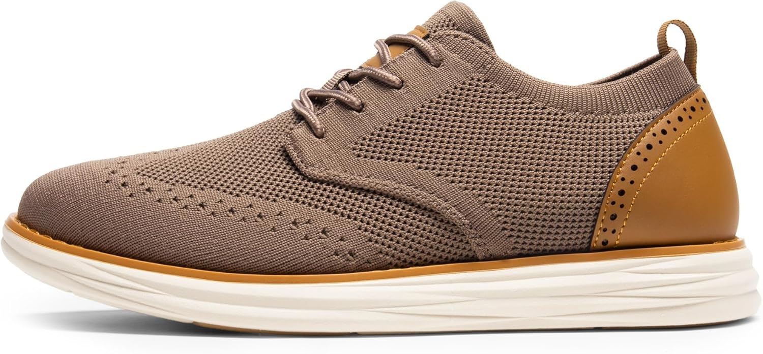 image:imageBruno Marc Mens KnitFlex Craft Mesh Oxfords Sneakers Casual Dress LaceUp Lightweight Walking Shoes6light Brown