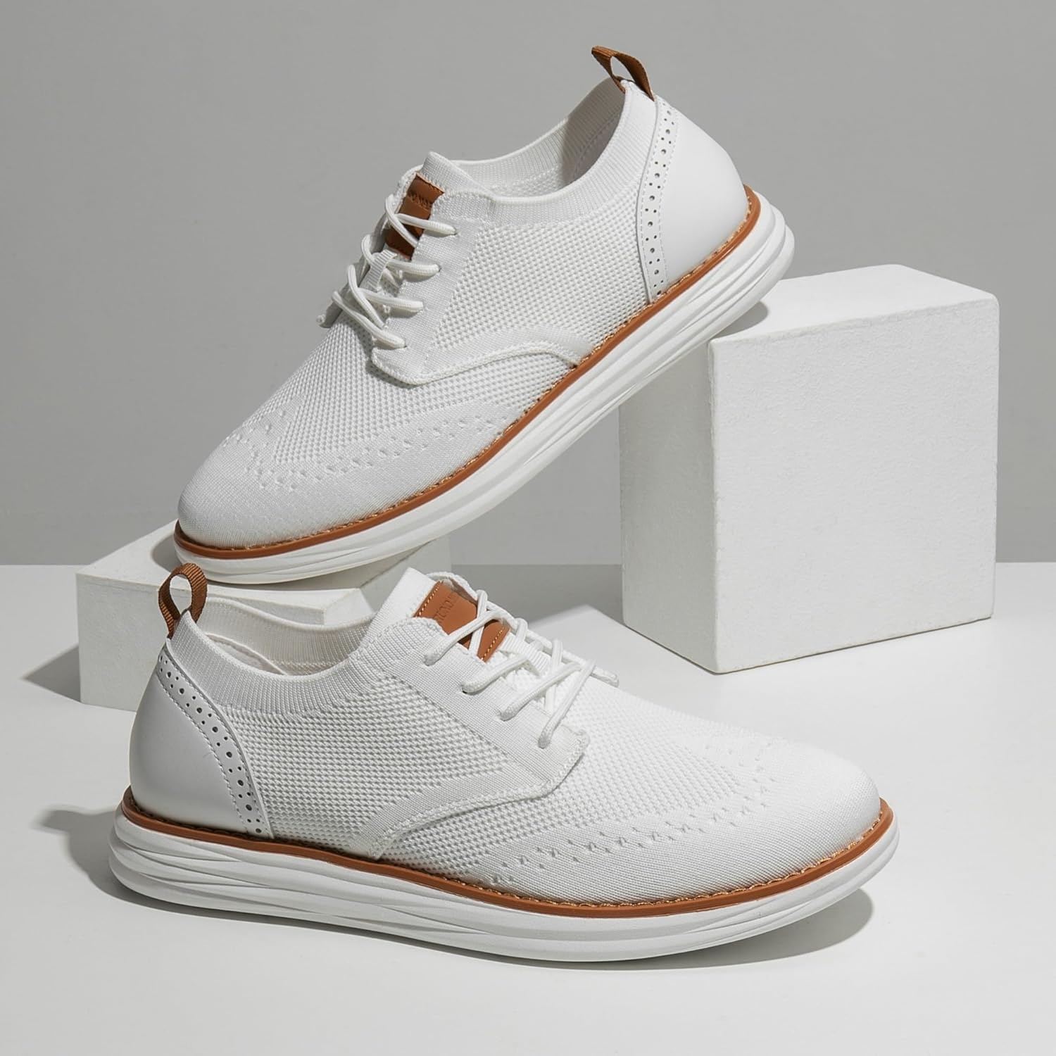 image:imageBruno Marc Mens KnitFlex Craft Mesh Oxfords Sneakers Casual Dress LaceUp Lightweight Walking Shoes6white