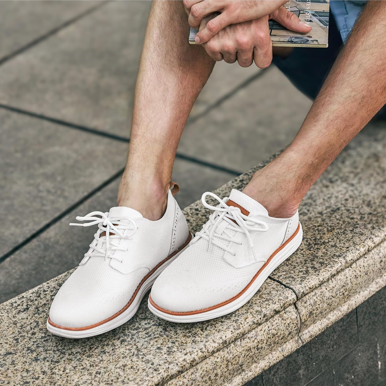 image:imageBruno Marc Mens KnitFlex Craft Mesh Oxfords Sneakers Casual Dress LaceUp Lightweight Walking Shoes6white