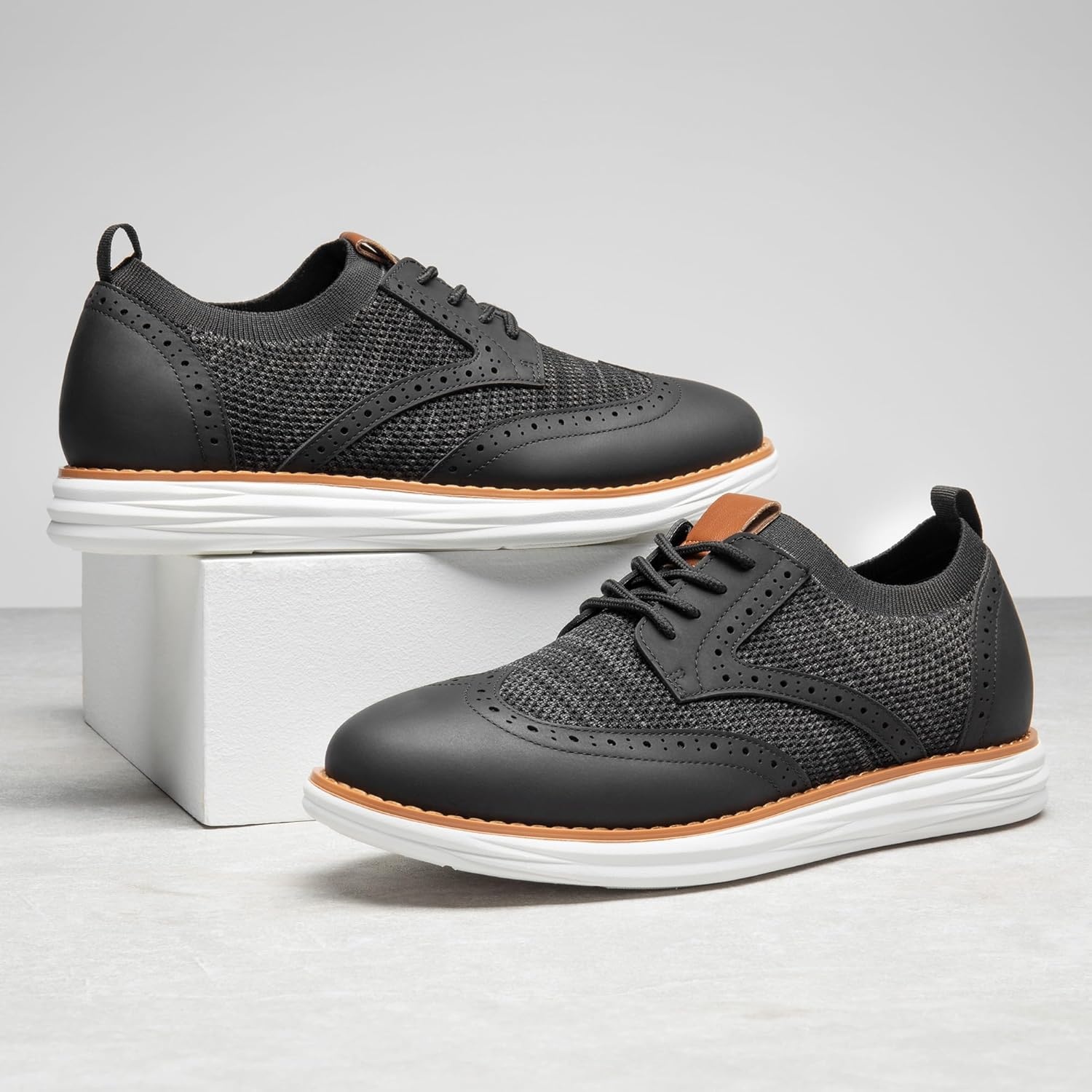 image:imageBruno Marc Mens KnitFlex Craft Mesh Oxfords Sneakers Casual Dress LaceUp Lightweight Walking Shoes8black