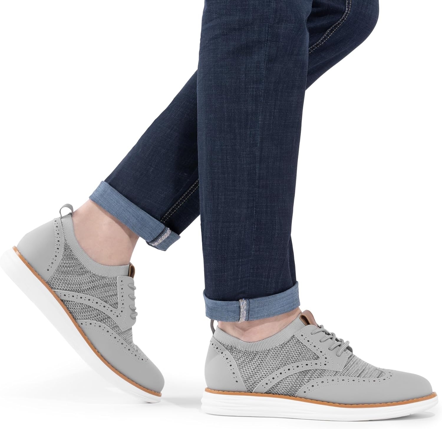 image:imageBruno Marc Mens KnitFlex Craft Mesh Oxfords Sneakers Casual Dress LaceUp Lightweight Walking Shoes8grey