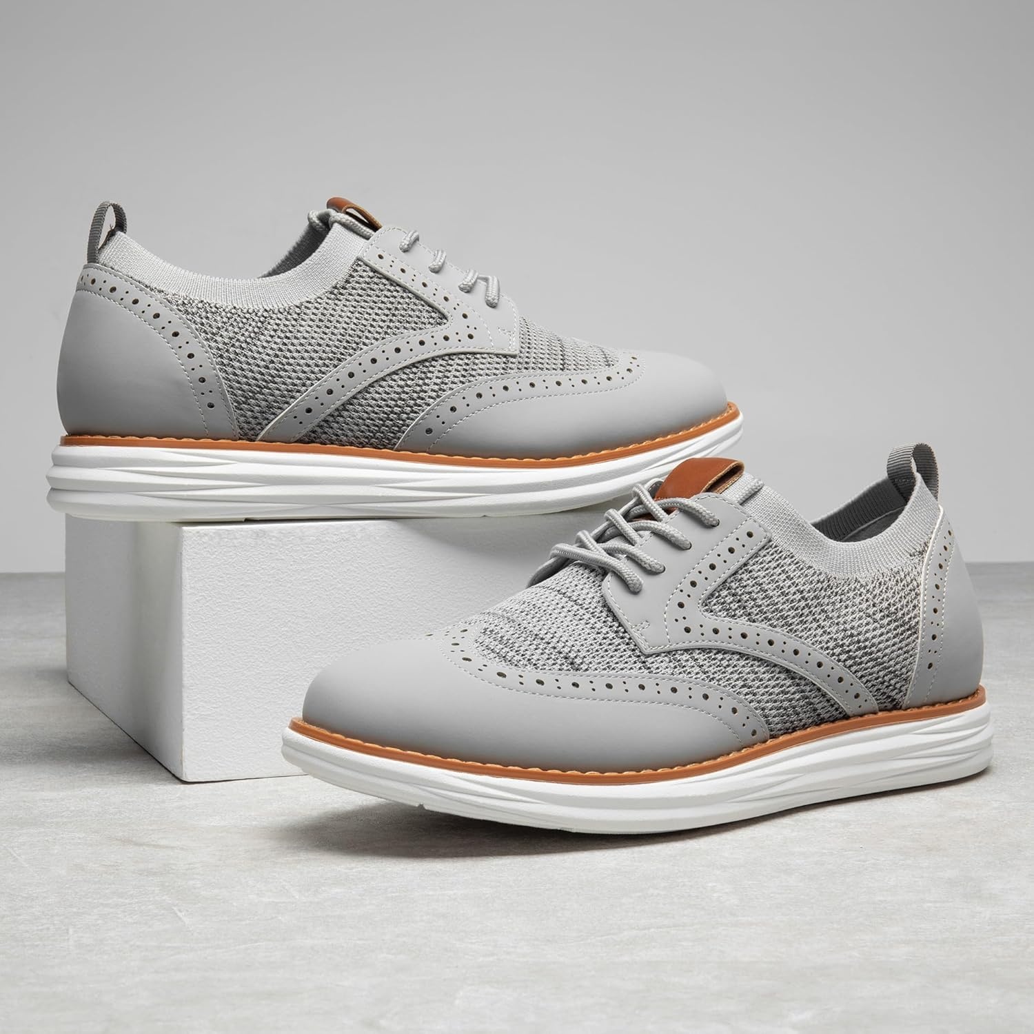 image:imageBruno Marc Mens KnitFlex Craft Mesh Oxfords Sneakers Casual Dress LaceUp Lightweight Walking Shoes8grey