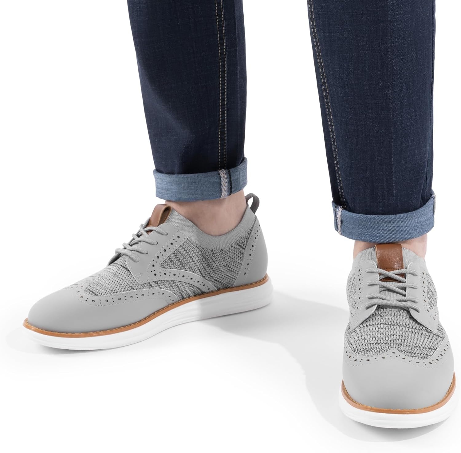 image:imageBruno Marc Mens KnitFlex Craft Mesh Oxfords Sneakers Casual Dress LaceUp Lightweight Walking Shoes8grey