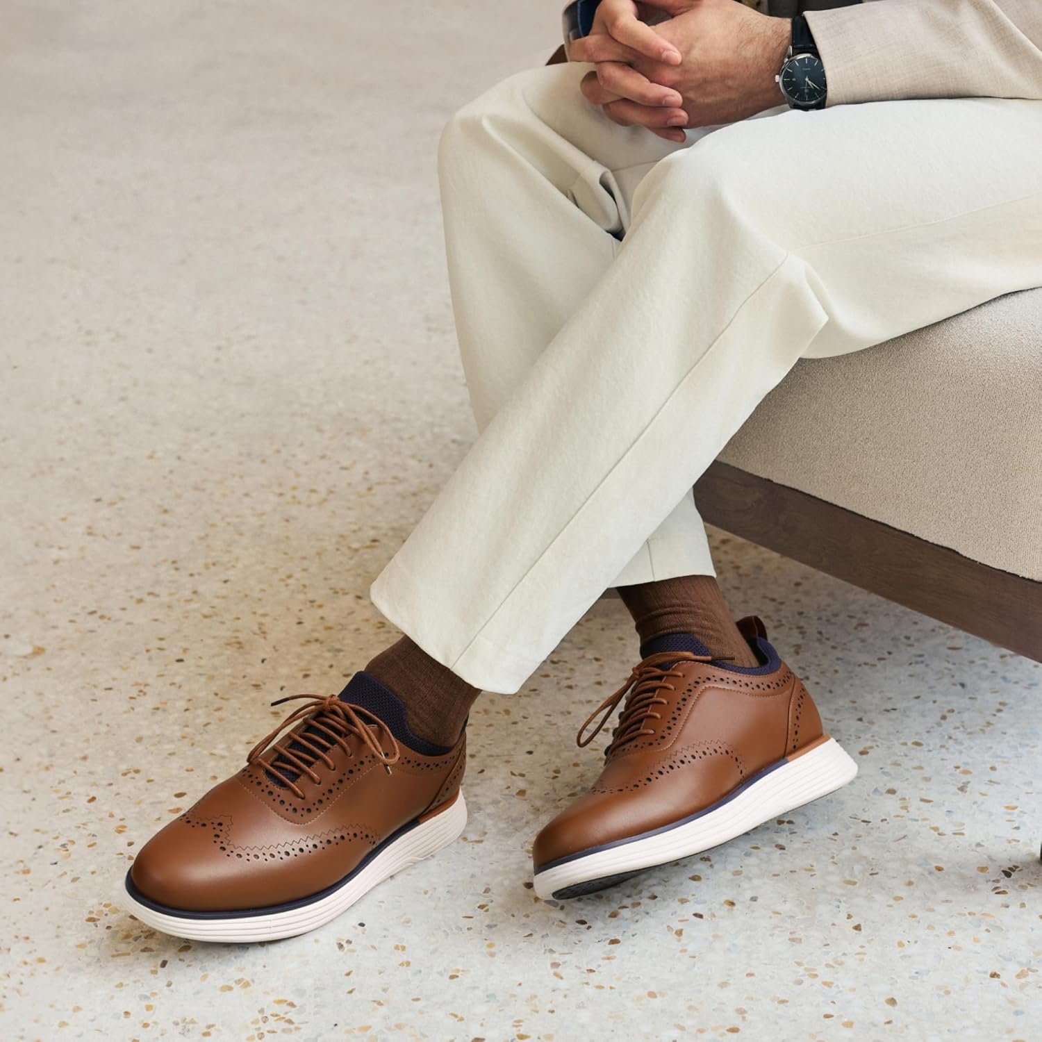 image:imageBruno Marc Mens MaxFlex Dress Sneakers Oxfords Casual Wingtip Brogue ShoesBrown