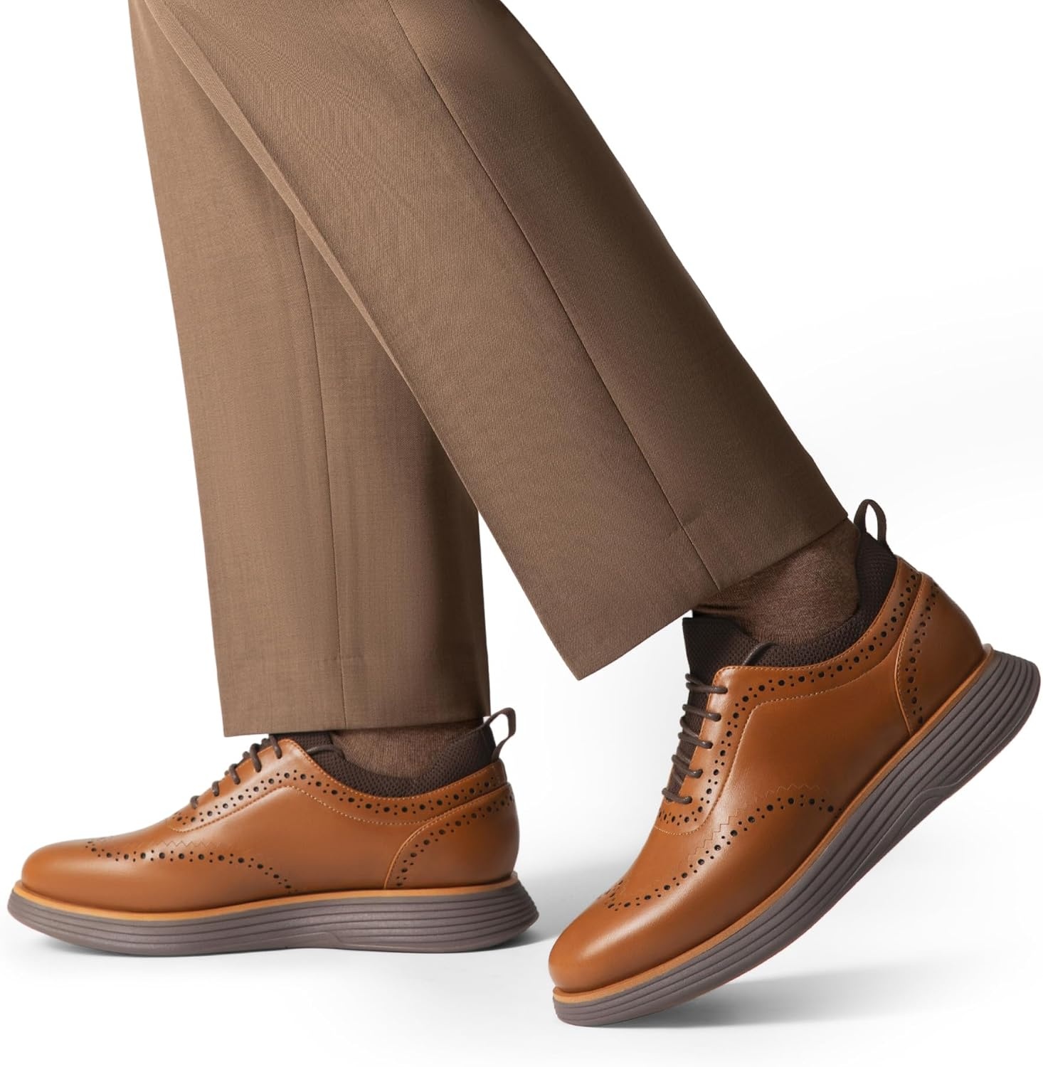 image:imageBruno Marc Mens MaxFlex Dress Sneakers Oxfords Casual Wingtip Brogue ShoesLight BrownCoffee