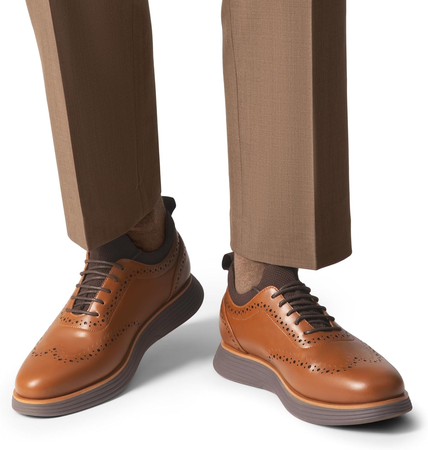 image:imageBruno Marc Mens MaxFlex Dress Sneakers Oxfords Casual Wingtip Brogue ShoesLight BrownCoffee