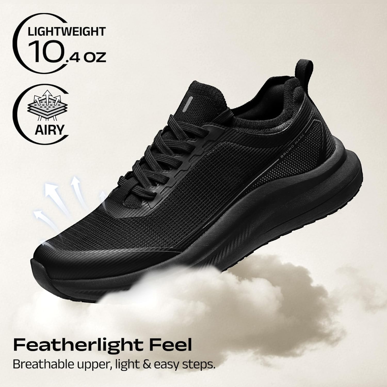 image:imageBruno Marc Mens Non Slip Lightweight Cushion Mesh Sneakers Walking Shoes Breathable Comfortable Casual ShoesAll Black