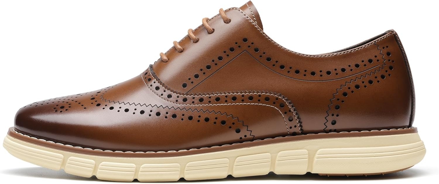 image:imageBruno Marc Mens Crossflex Dress Sneakers Wingtip Derby Casual Oxford Formal ShoesBrownwing