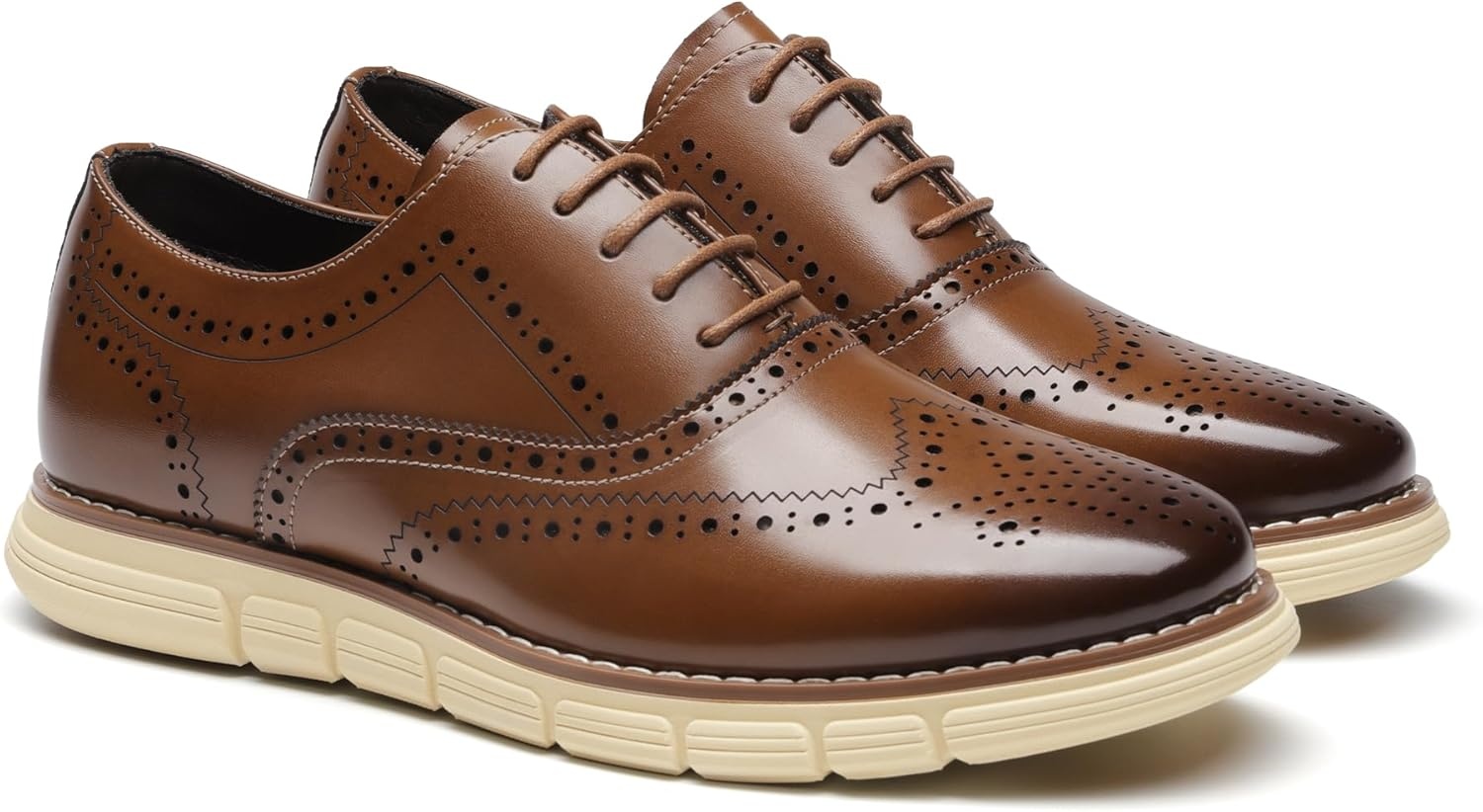 image:imageBruno Marc Mens Crossflex Dress Sneakers Wingtip Derby Casual Oxford Formal ShoesBrownwing
