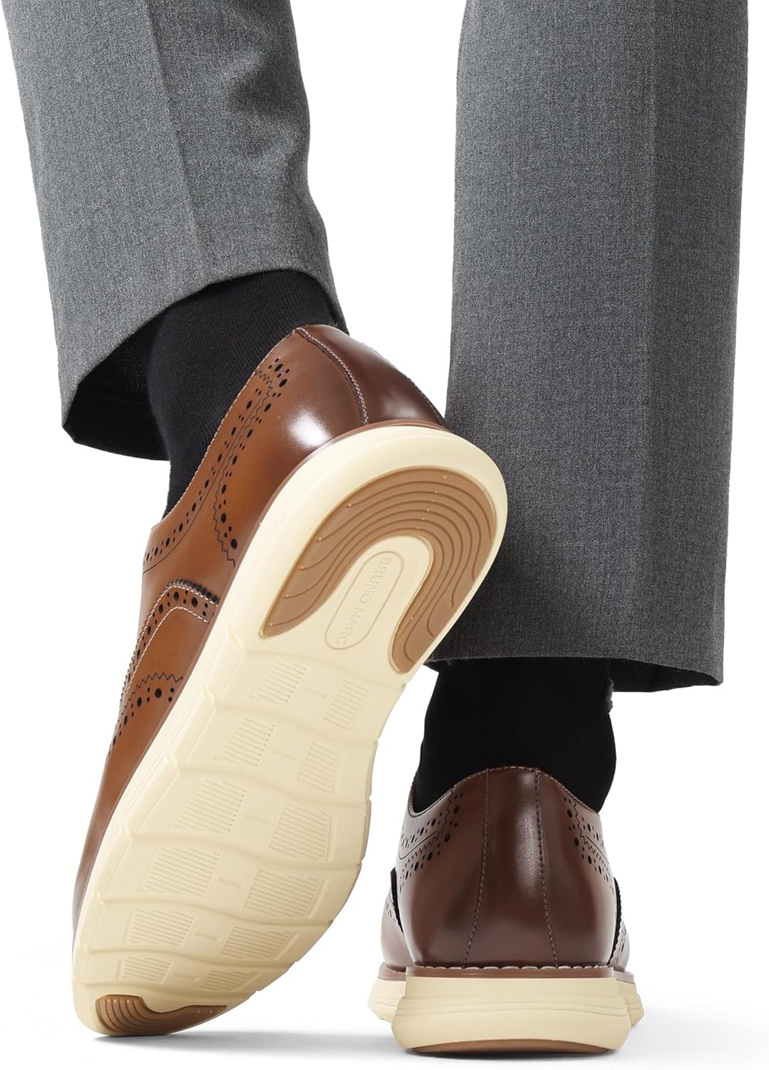 image:imageBruno Marc Mens Crossflex Dress Sneakers Wingtip Derby Casual Oxford Formal ShoesBrownwing