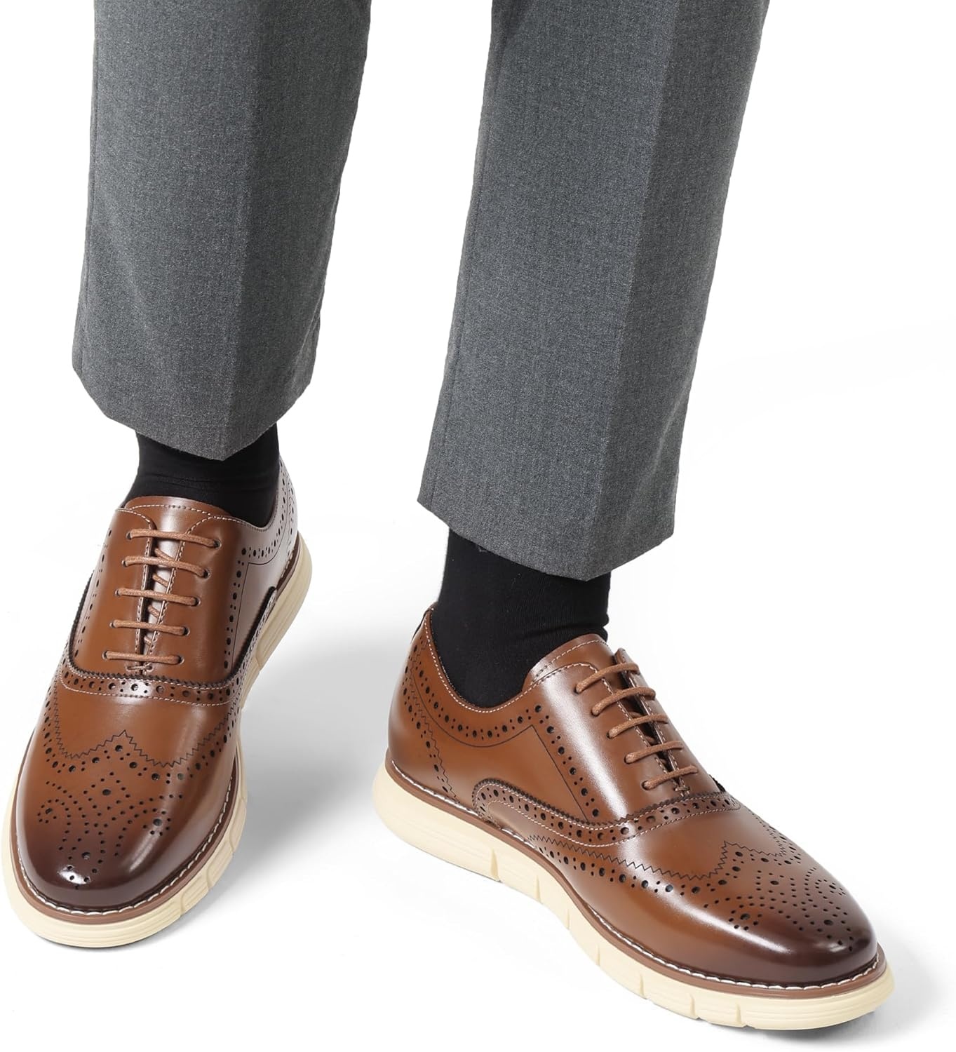 image:imageBruno Marc Mens Crossflex Dress Sneakers Wingtip Derby Casual Oxford Formal ShoesBrownwing