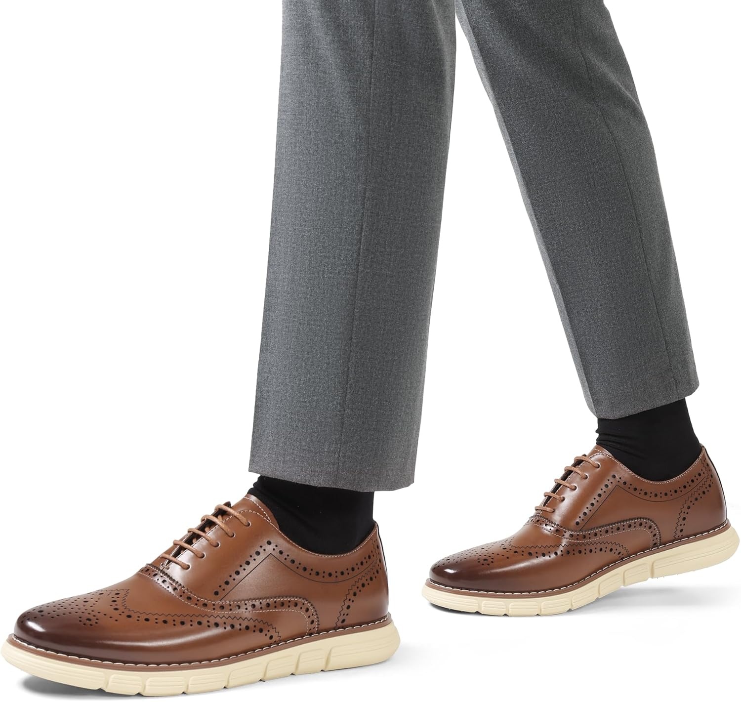 image:imageBruno Marc Mens Crossflex Dress Sneakers Wingtip Derby Casual Oxford Formal ShoesBrownwing