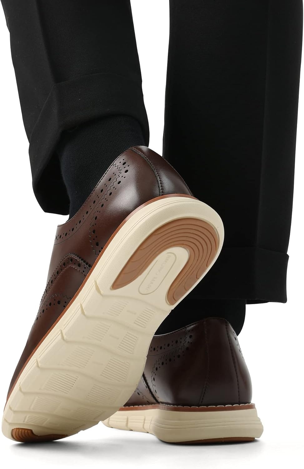image:imageBruno Marc Mens Crossflex Dress Sneakers Wingtip Derby Casual Oxford Formal ShoesDarkBrownwing