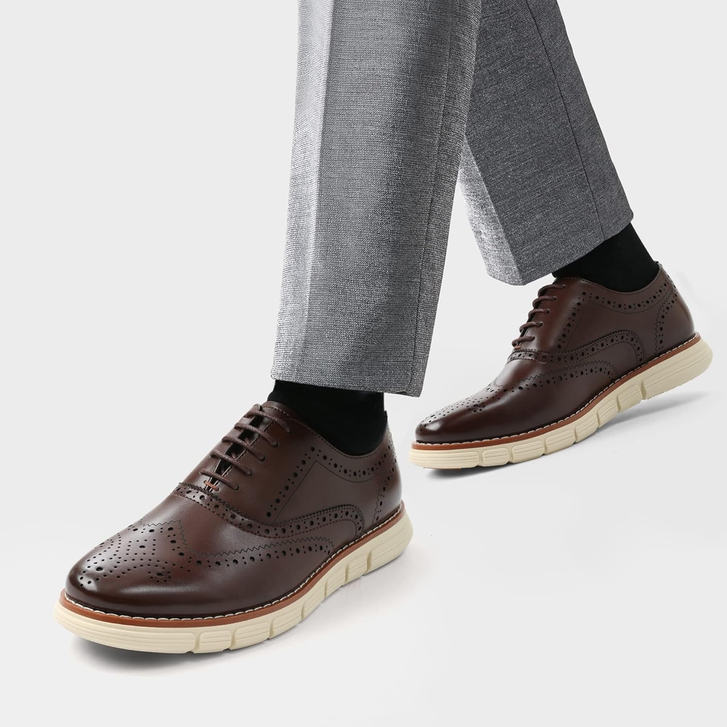 image:imageBruno Marc Mens Crossflex Dress Sneakers Wingtip Derby Casual Oxford Formal ShoesDarkBrownwing