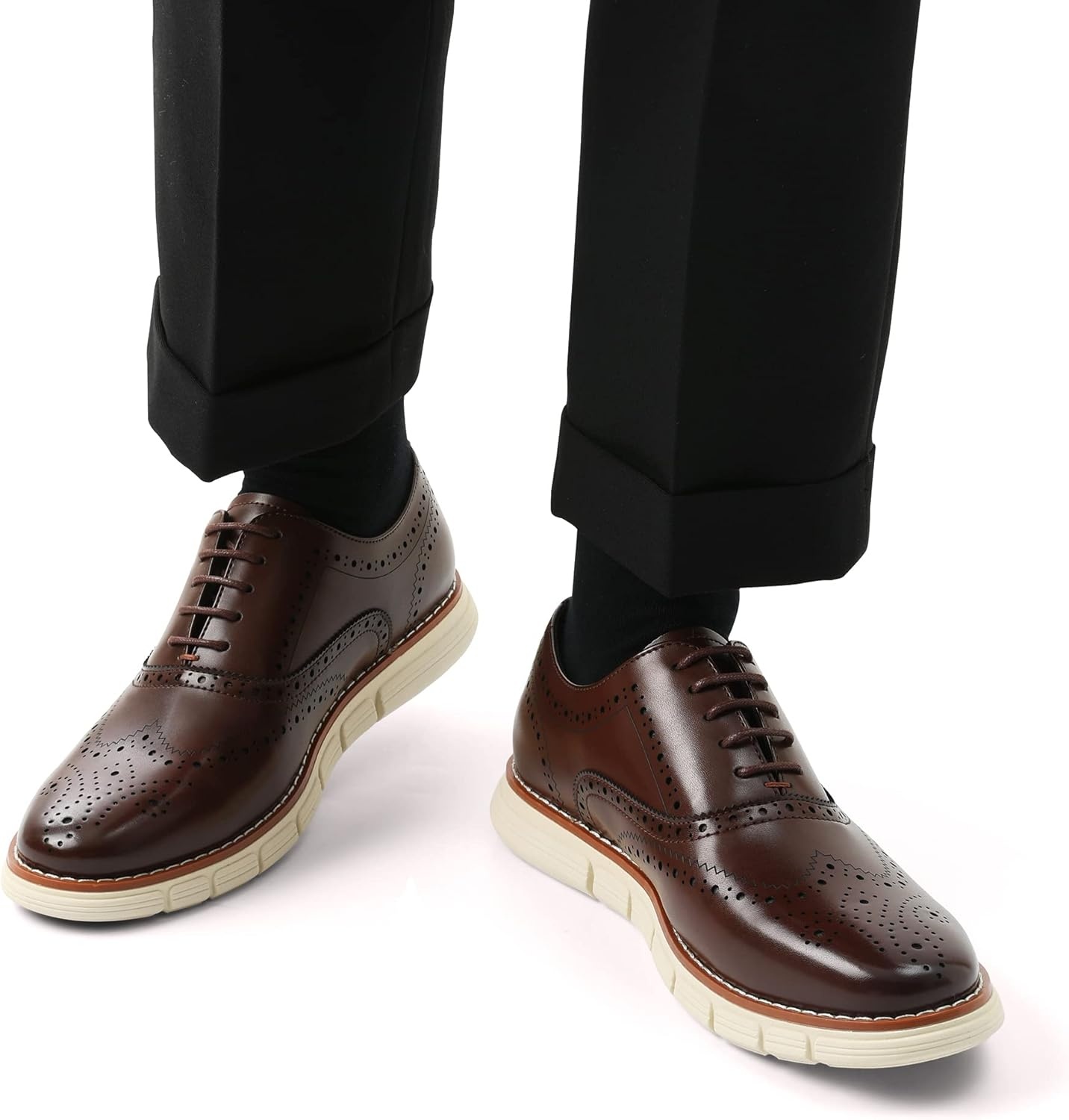 image:imageBruno Marc Mens Crossflex Dress Sneakers Wingtip Derby Casual Oxford Formal ShoesDarkBrownwing