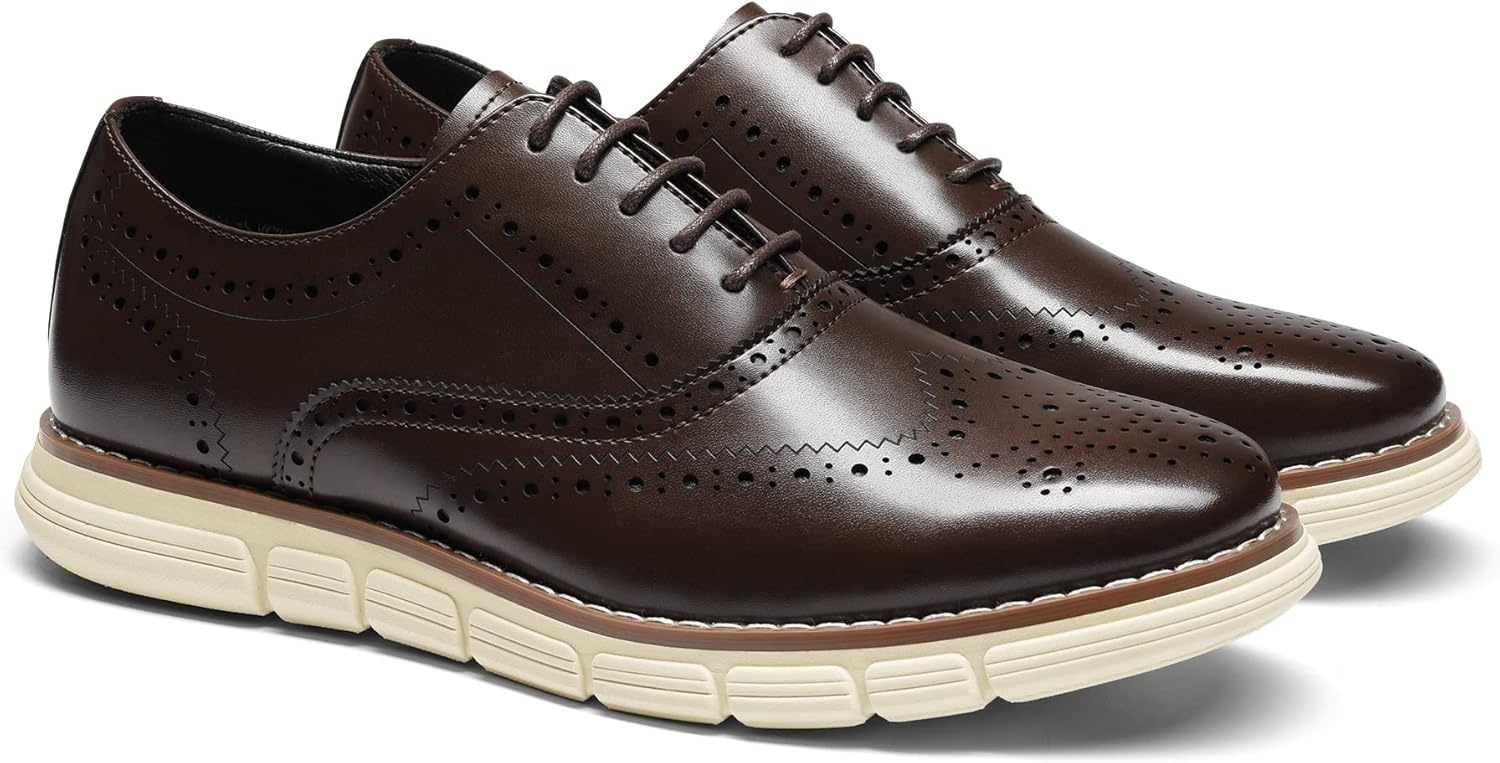 image:imageBruno Marc Mens Crossflex Dress Sneakers Wingtip Derby Casual Oxford Formal ShoesDarkBrownwing