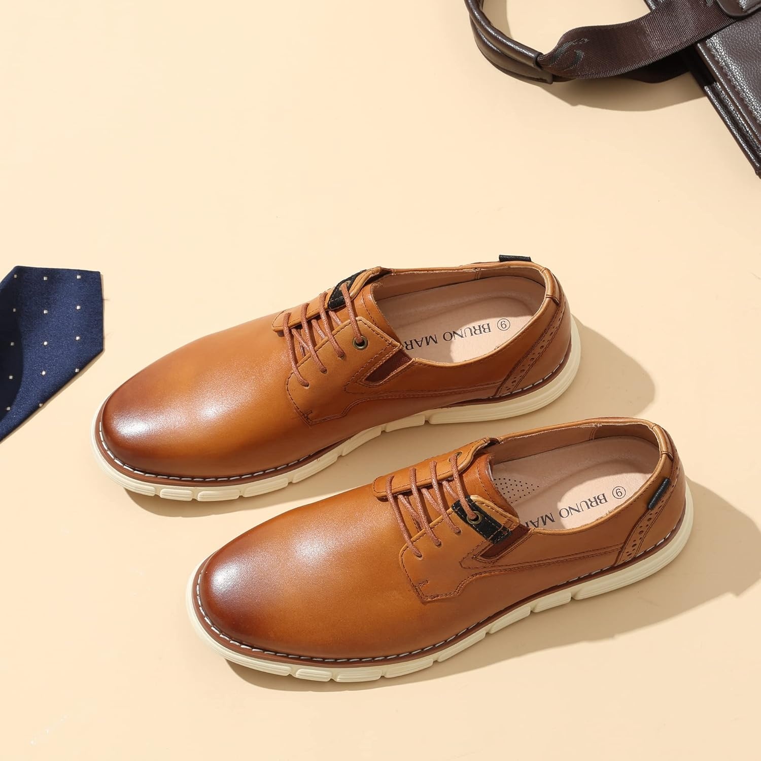 image:imageBruno Marc Mens Crossflex Oxford Dress Sneakers Casual Leather Dress ShoesBrown