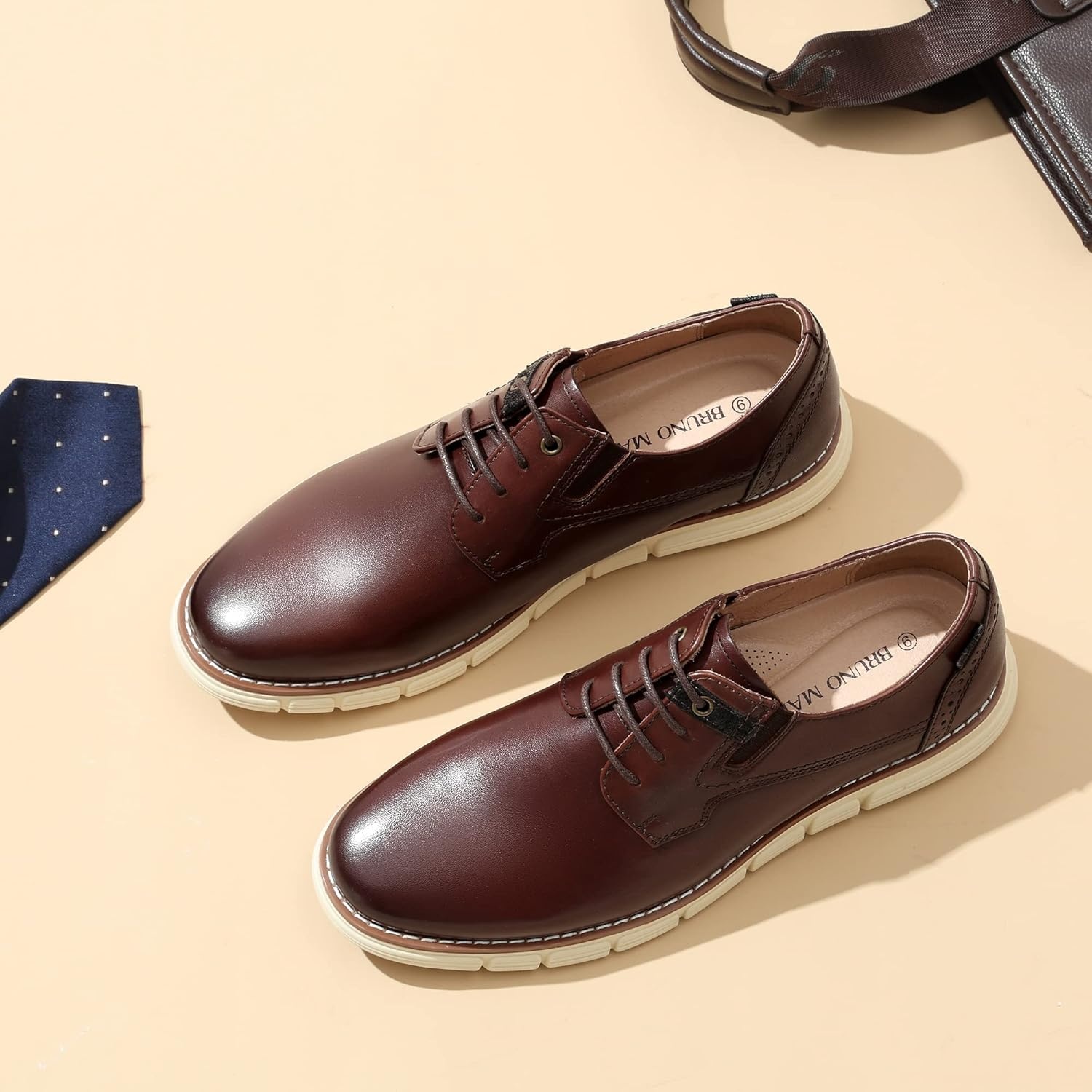 image:imageBruno Marc Mens Crossflex Oxford Dress Sneakers Casual Leather Dress ShoesDark Brown