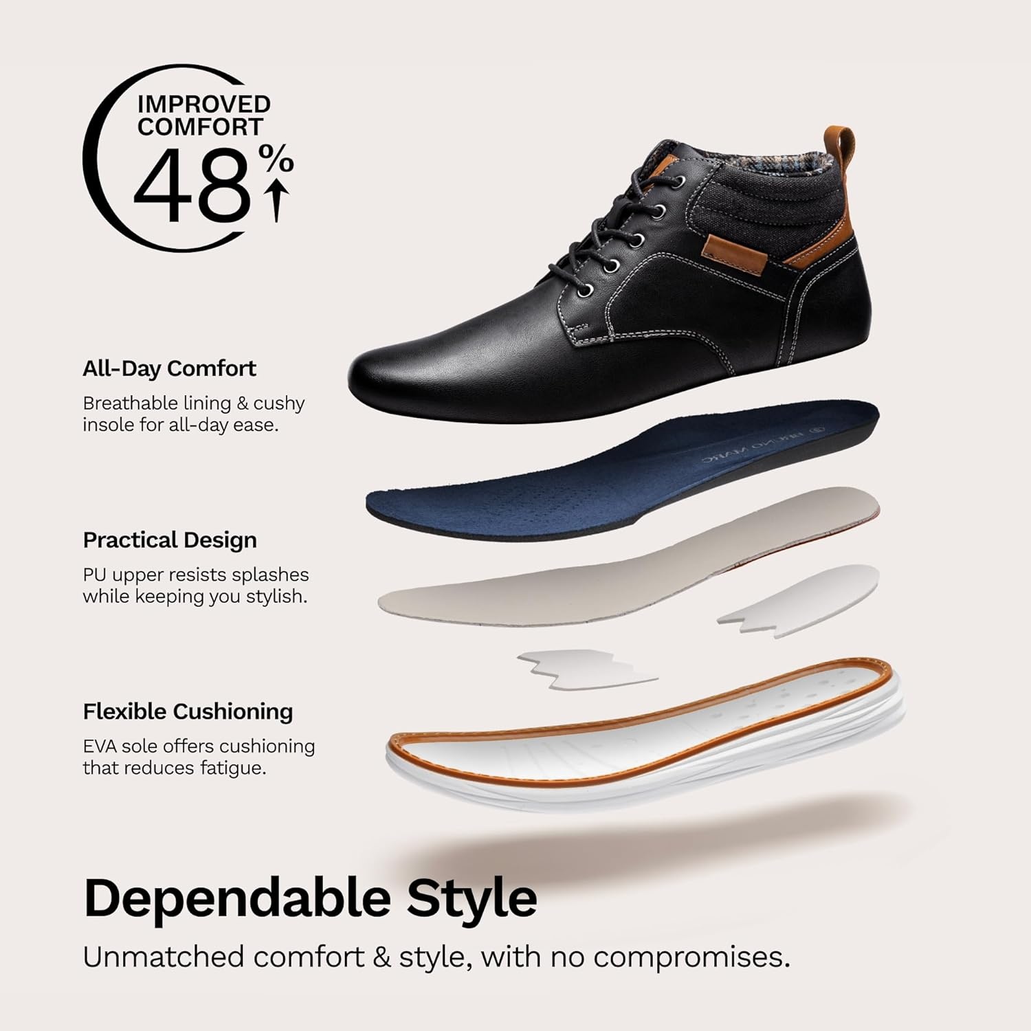 image:imageBruno Marc Mens Mid Top Chukka Sneaker Lace Up Dress BootBlack