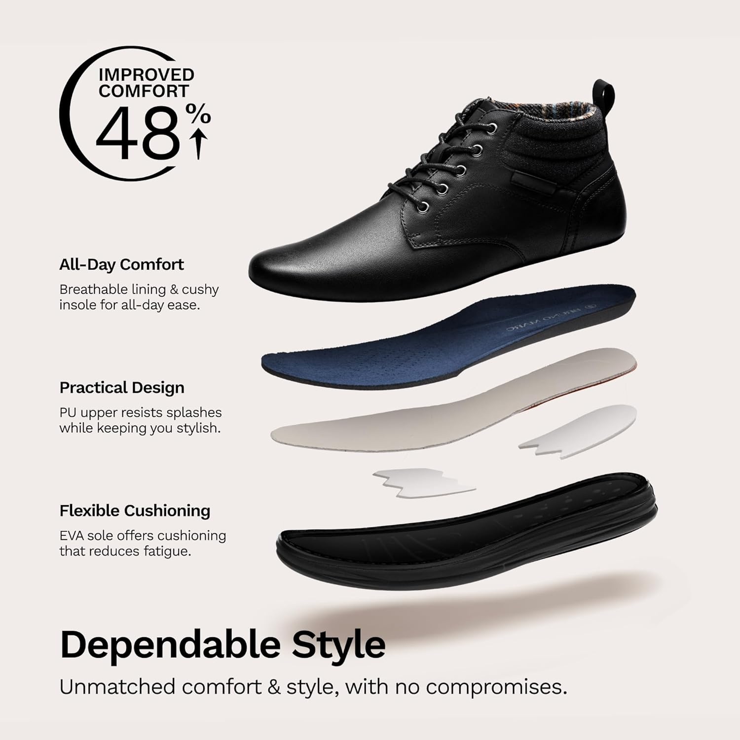 image:imageBruno Marc Mens Mid Top Chukka Sneaker Lace Up Dress BootBlack Monochrome