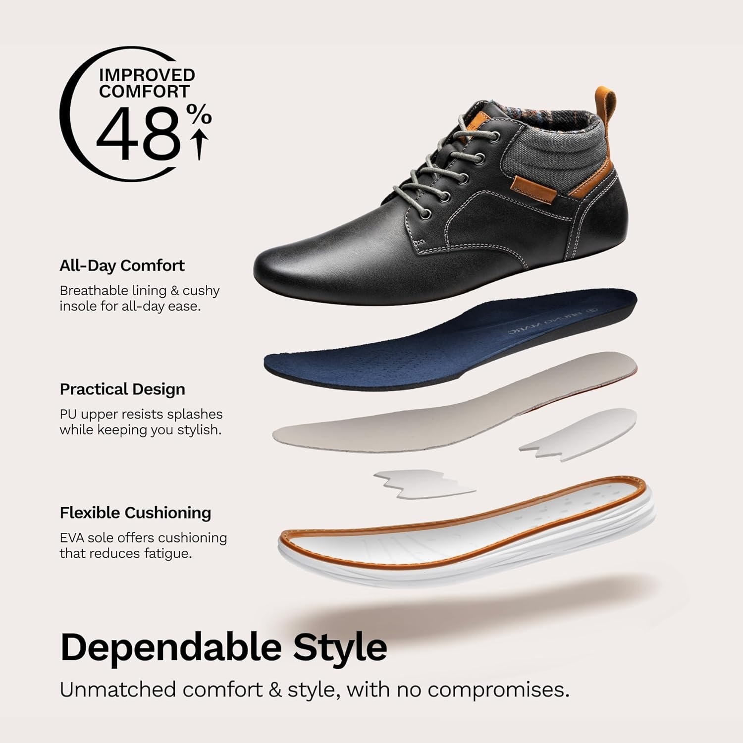 image:imageBruno Marc Mens Mid Top Chukka Sneaker Lace Up Dress BootDarkGrey