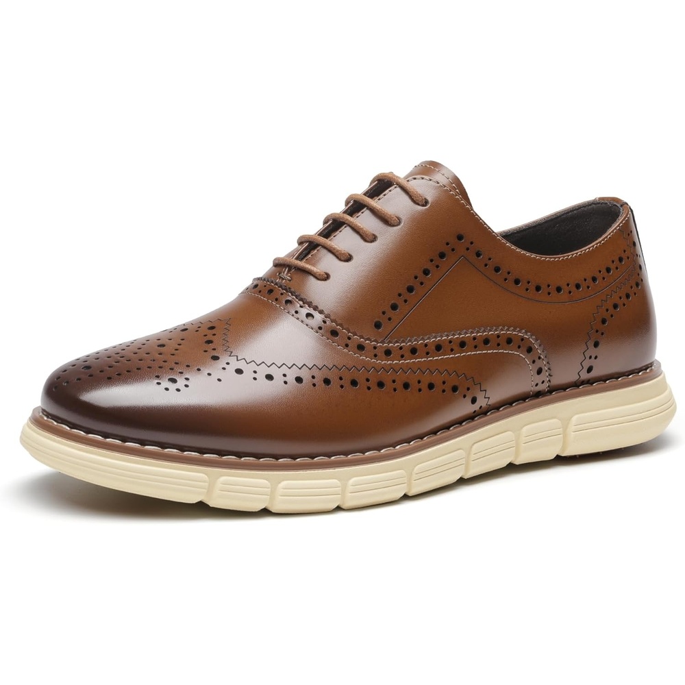 image:imageBruno Marc Mens Crossflex Dress Sneakers Wingtip Derby Casual Oxford Formal ShoesBrownwing