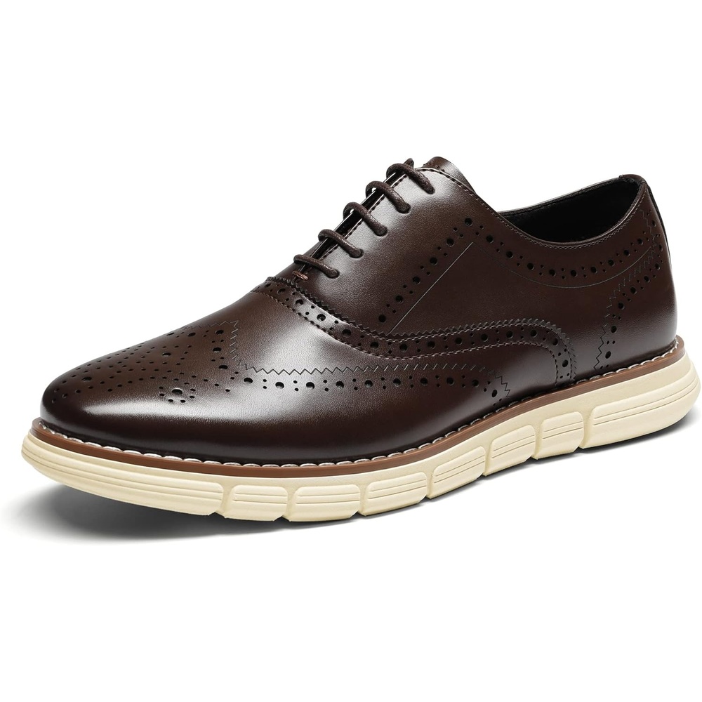 image:imageBruno Marc Mens Crossflex Dress Sneakers Wingtip Derby Casual Oxford Formal ShoesDarkBrownwing