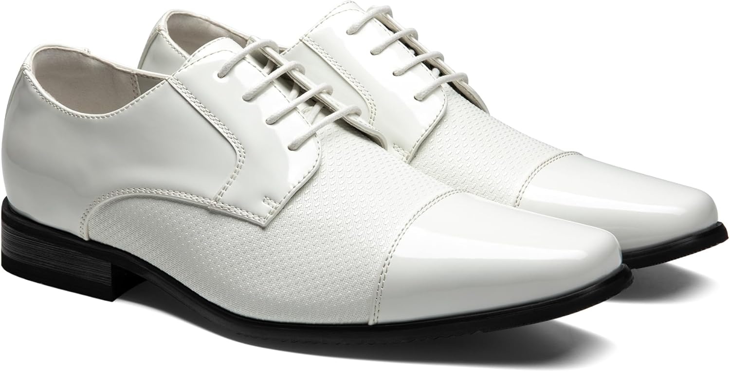 image:imageBruno Marc Mens Patent Tuxedo Dress Shoes Classic Laceup Formal OxfordsWhitepat