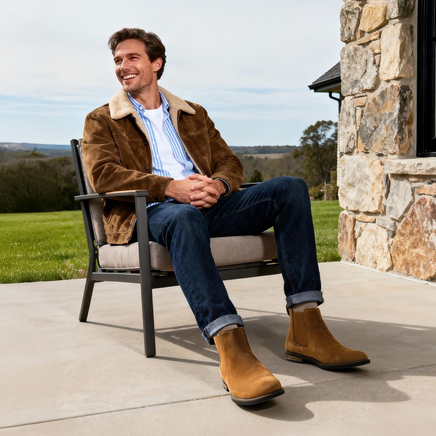 image:imageBruno Marc Mens Suede Leather Chelsea Ankle BootsTan