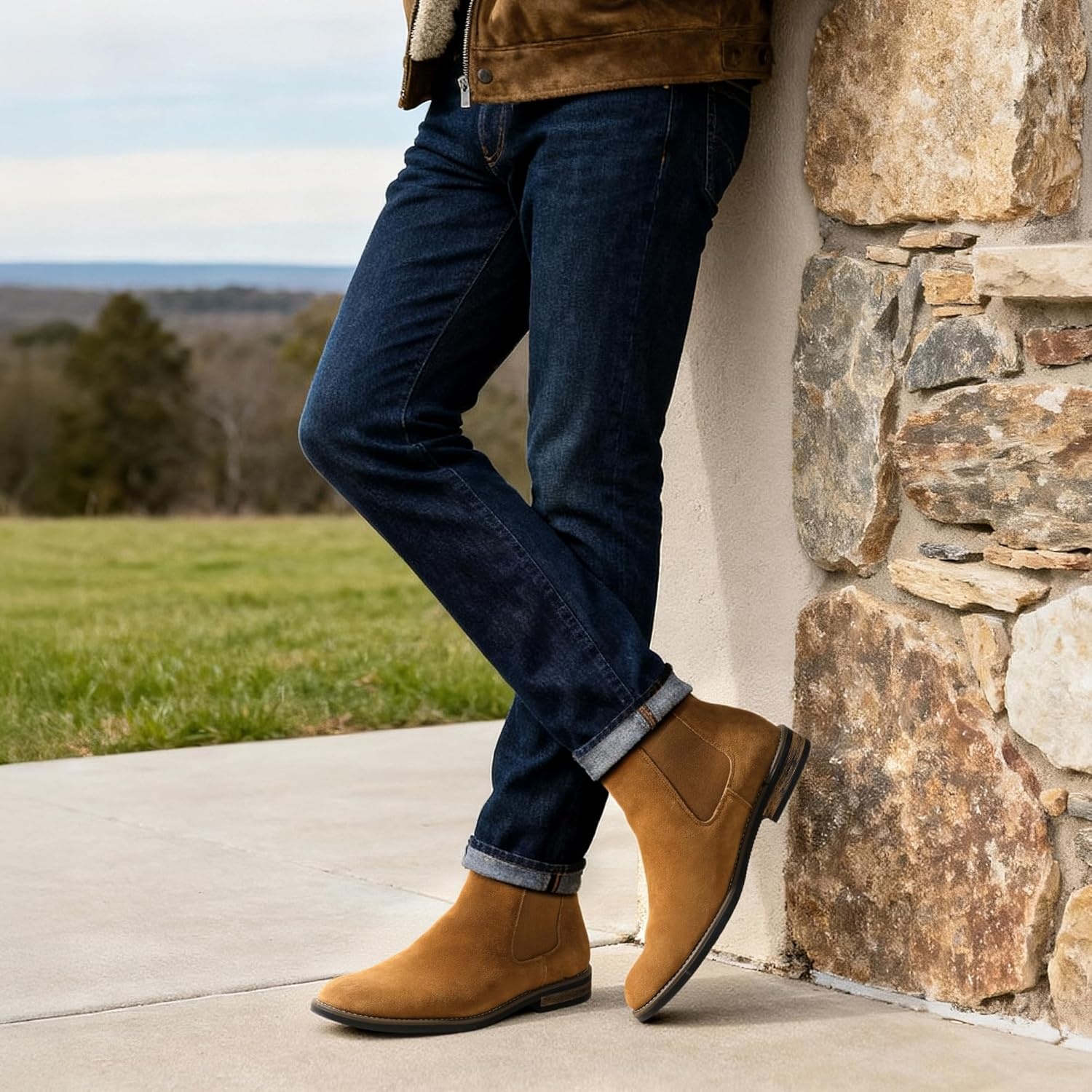 image:imageBruno Marc Mens Suede Leather Chelsea Ankle BootsTan