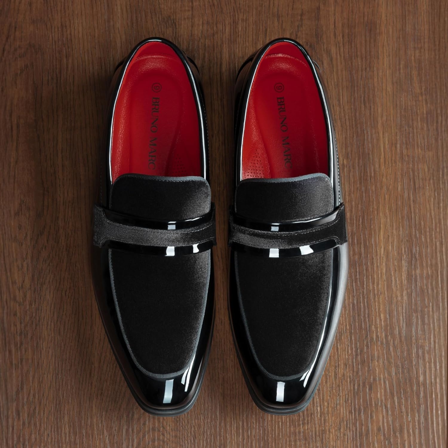 image:imageBruno Marc Mens Tuxedo Patent Loafers Classic Velvet Slipon Dress ShoesBlack