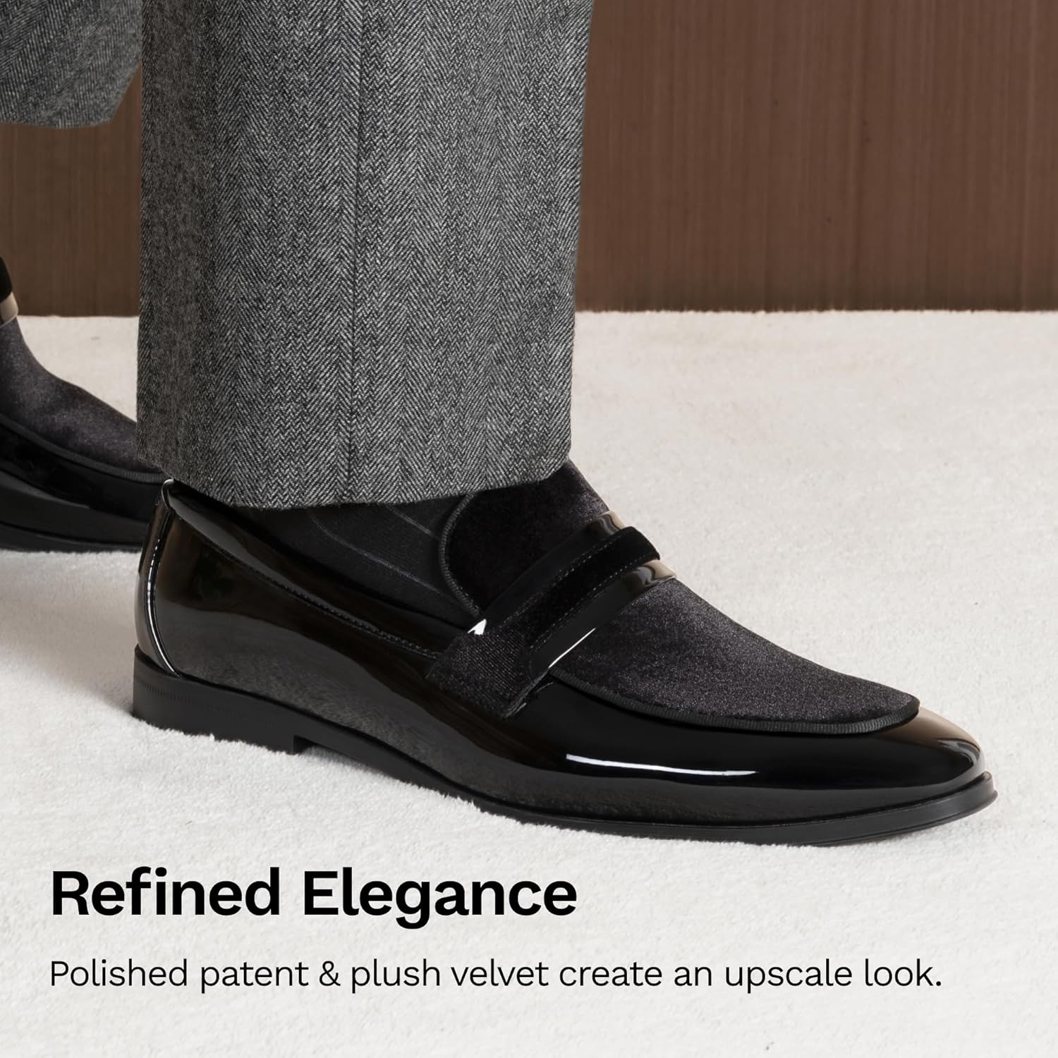 image:imageBruno Marc Mens Tuxedo Patent Loafers Classic Velvet Slipon Dress ShoesBlack