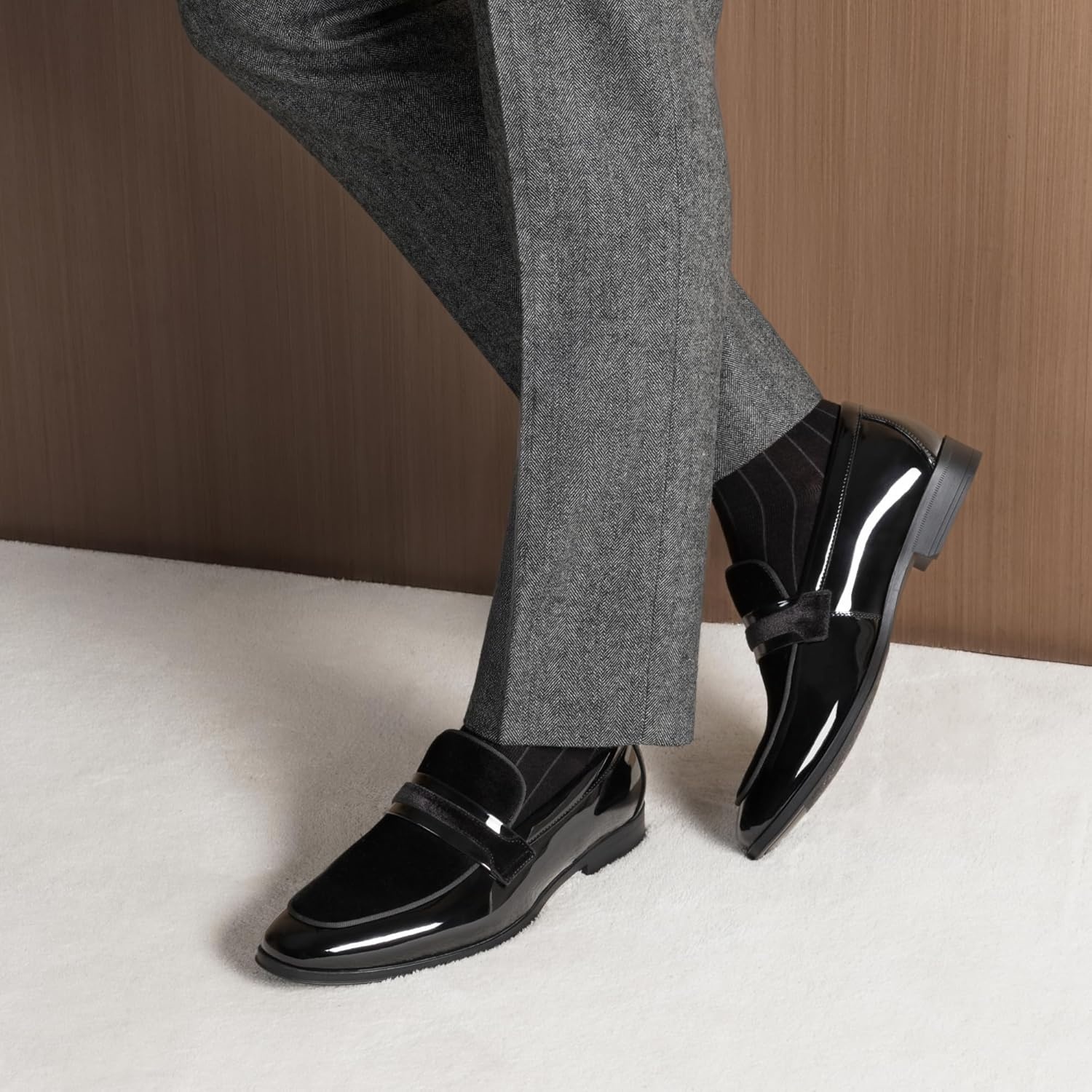 image:imageBruno Marc Mens Tuxedo Patent Loafers Classic Velvet Slipon Dress ShoesBlack
