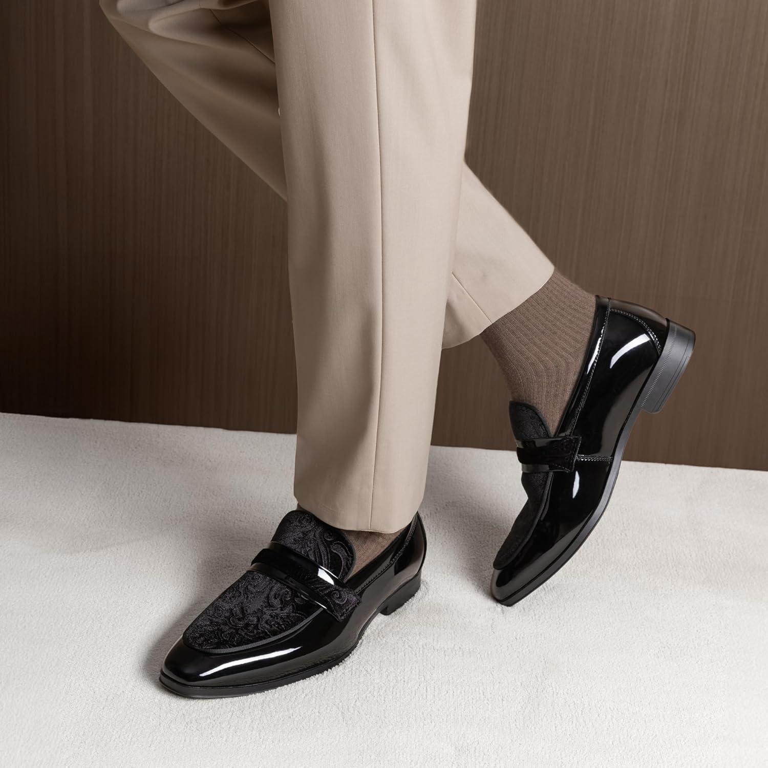 image:imageBruno Marc Mens Tuxedo Patent Loafers Classic Velvet Slipon Dress ShoesBlackvelvet