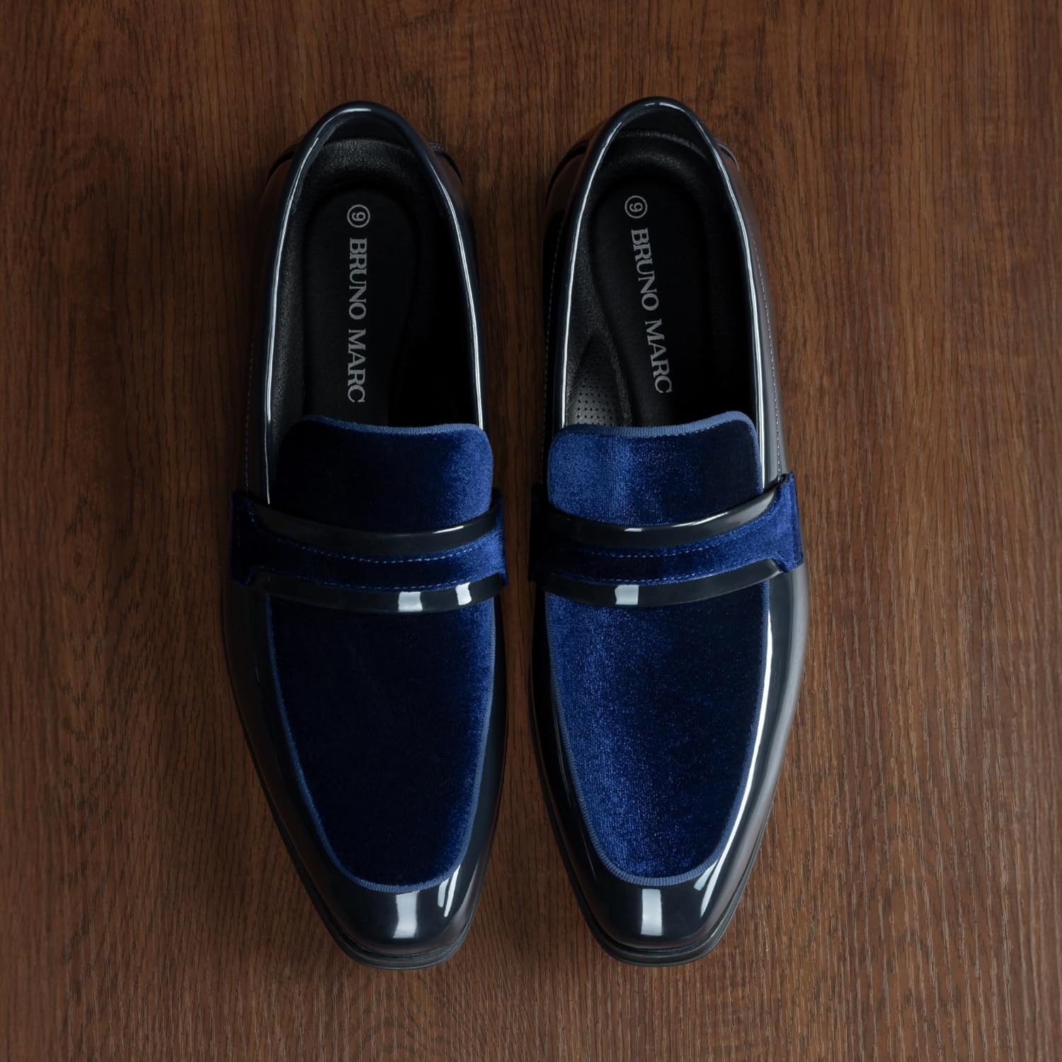 image:imageBruno Marc Mens Tuxedo Patent Loafers Classic Velvet Slipon Dress ShoesBlue
